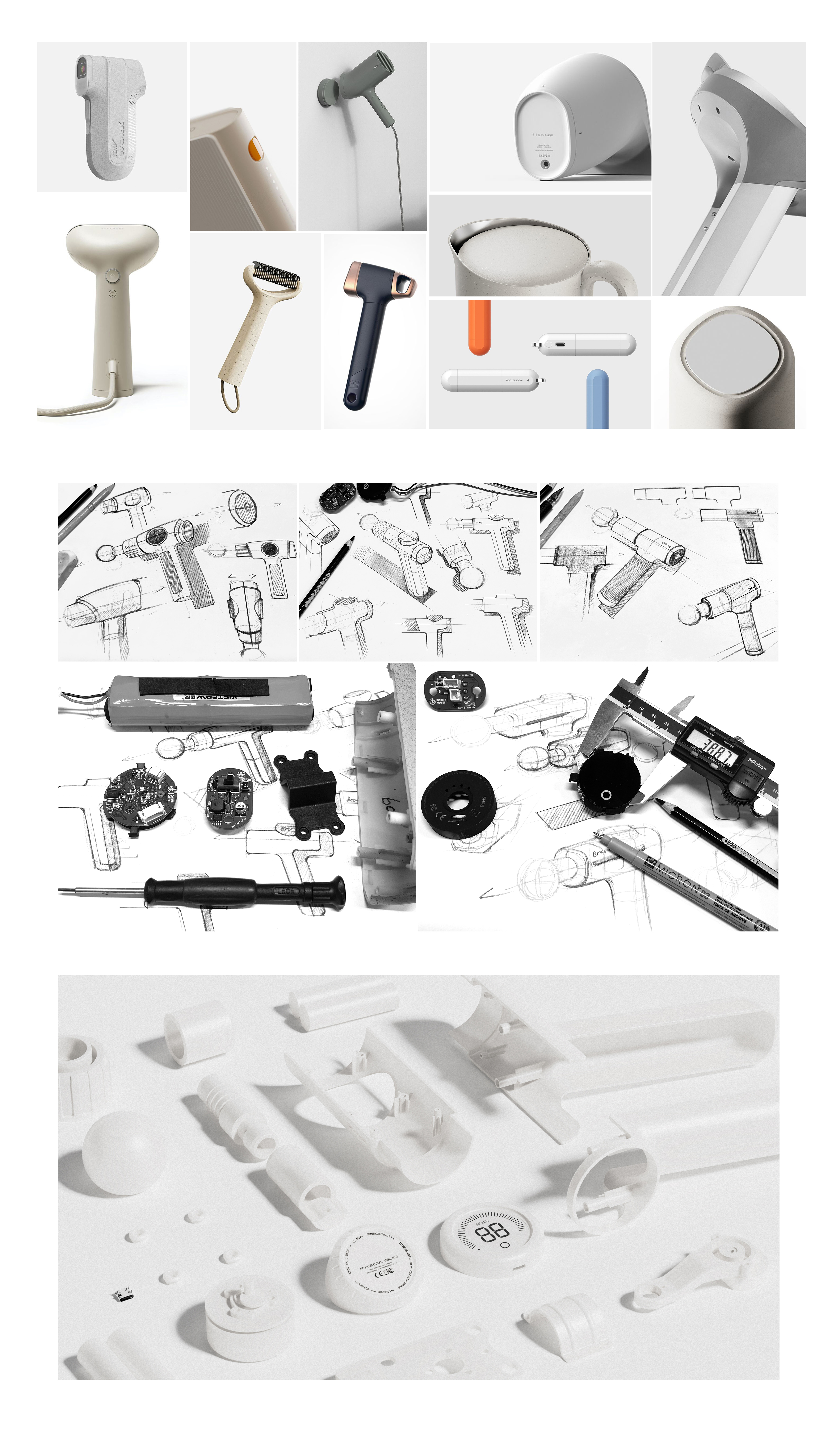 Appearance Design of Fascia Gun，Light and shadow scene，product design，Appearance design，Scene rendering，Handheld products，MASSAGRGUN，Massage gun，
