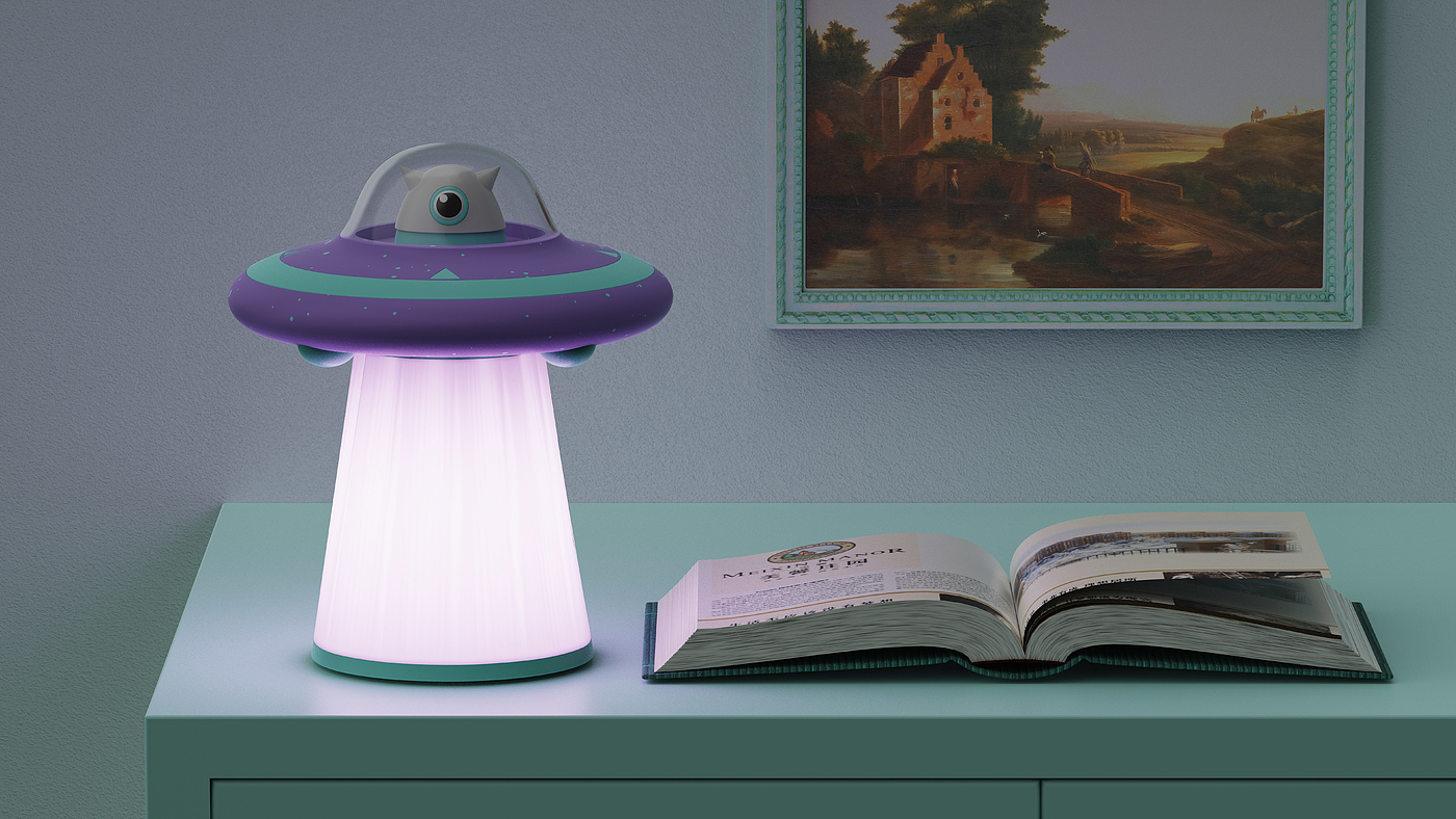 ufo，Flying saucer，Desk lamp，lamp，alien，smoke，