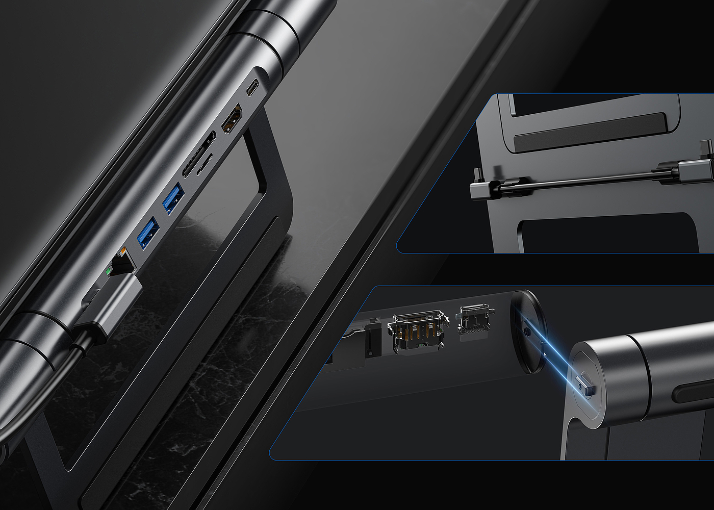product design，Notebook bracket，Multifunctional design，Docking station，pragmatism，3C digital，Electronic technology，Notebook accessories，