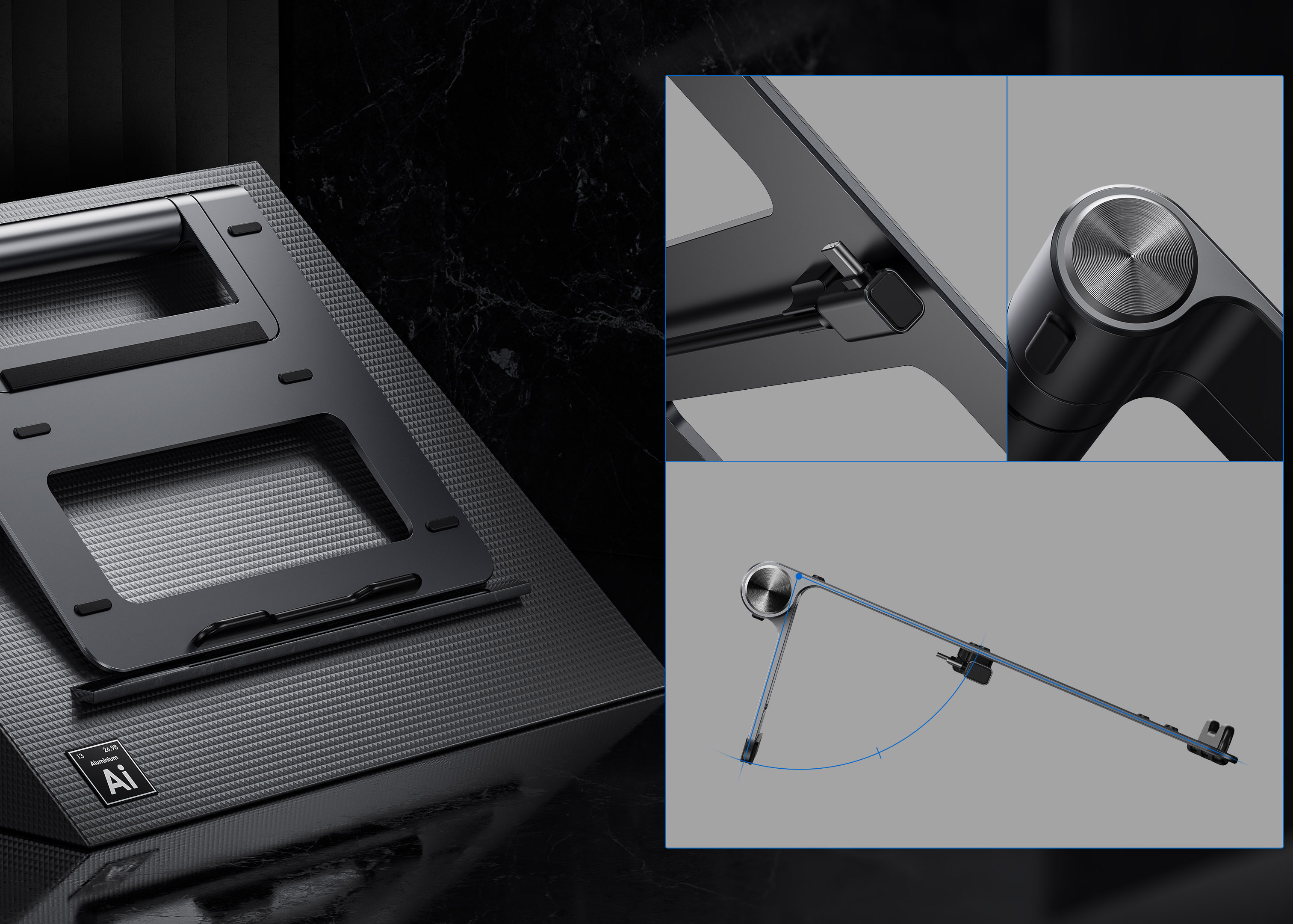 product design，Notebook bracket，Multifunctional design，Docking station，pragmatism，3C digital，Electronic technology，Notebook accessories，