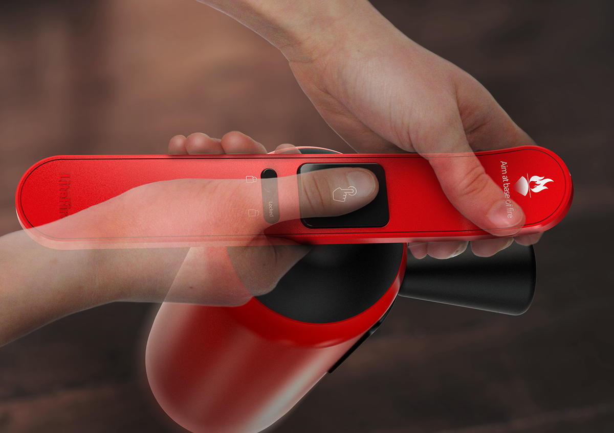 Fire Extinguisher，Aerosol tank mechanism，Molded aluminum alloy，polyurethane，brass，Release button，Sliding lock，