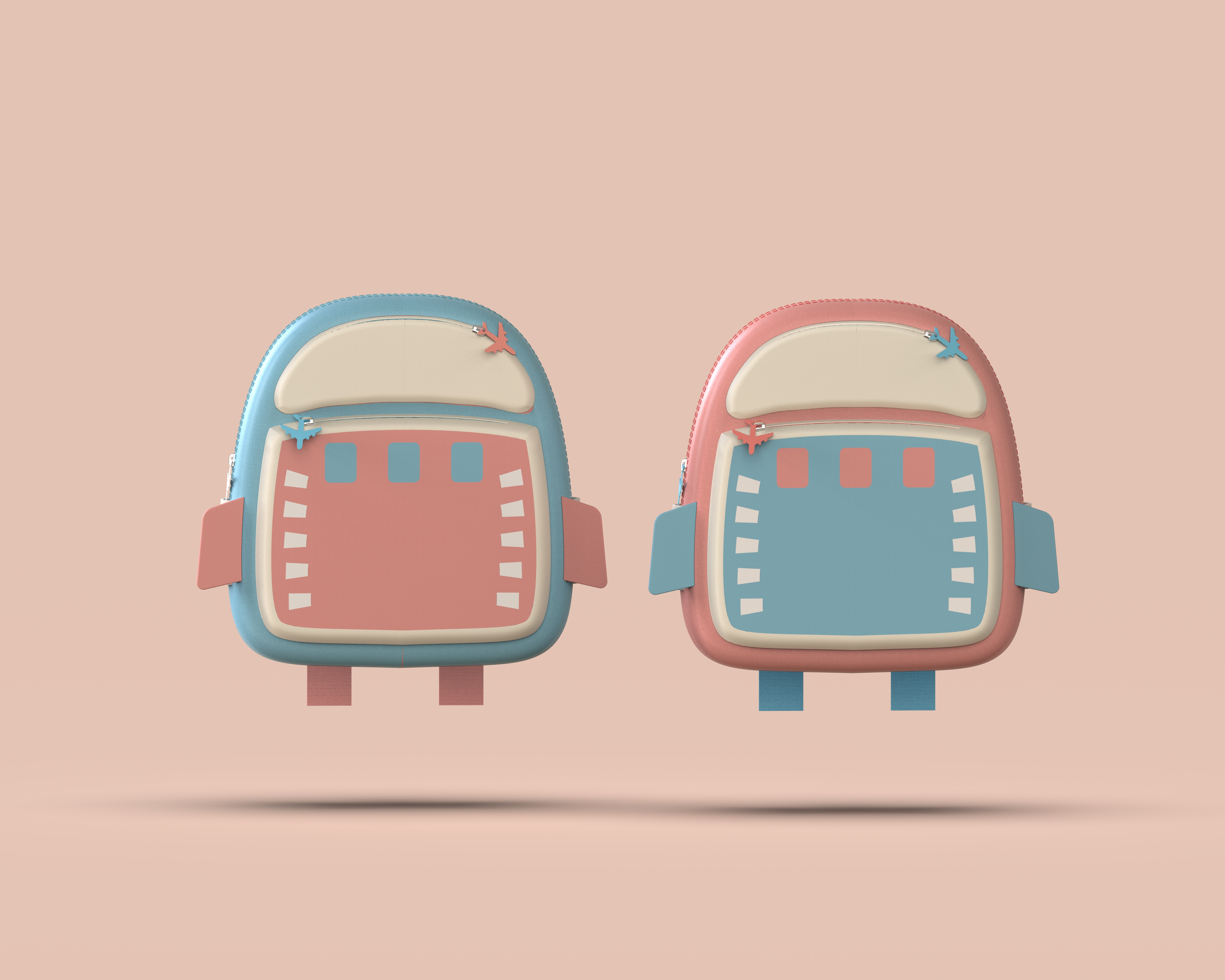 Lovely childlike truth，knapsack，Cat bag，Pink blue，