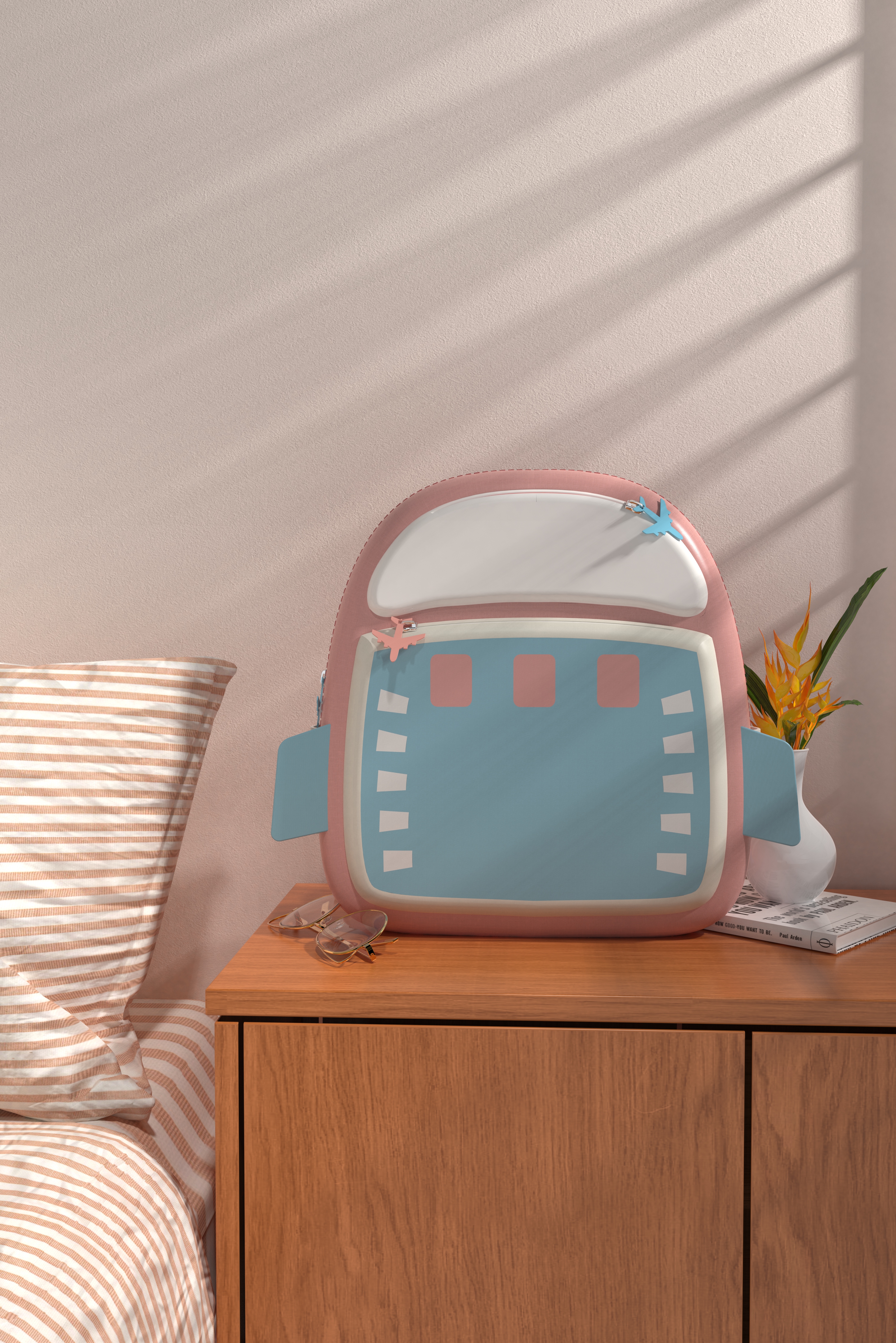 Lovely childlike truth，knapsack，Cat bag，Pink blue，