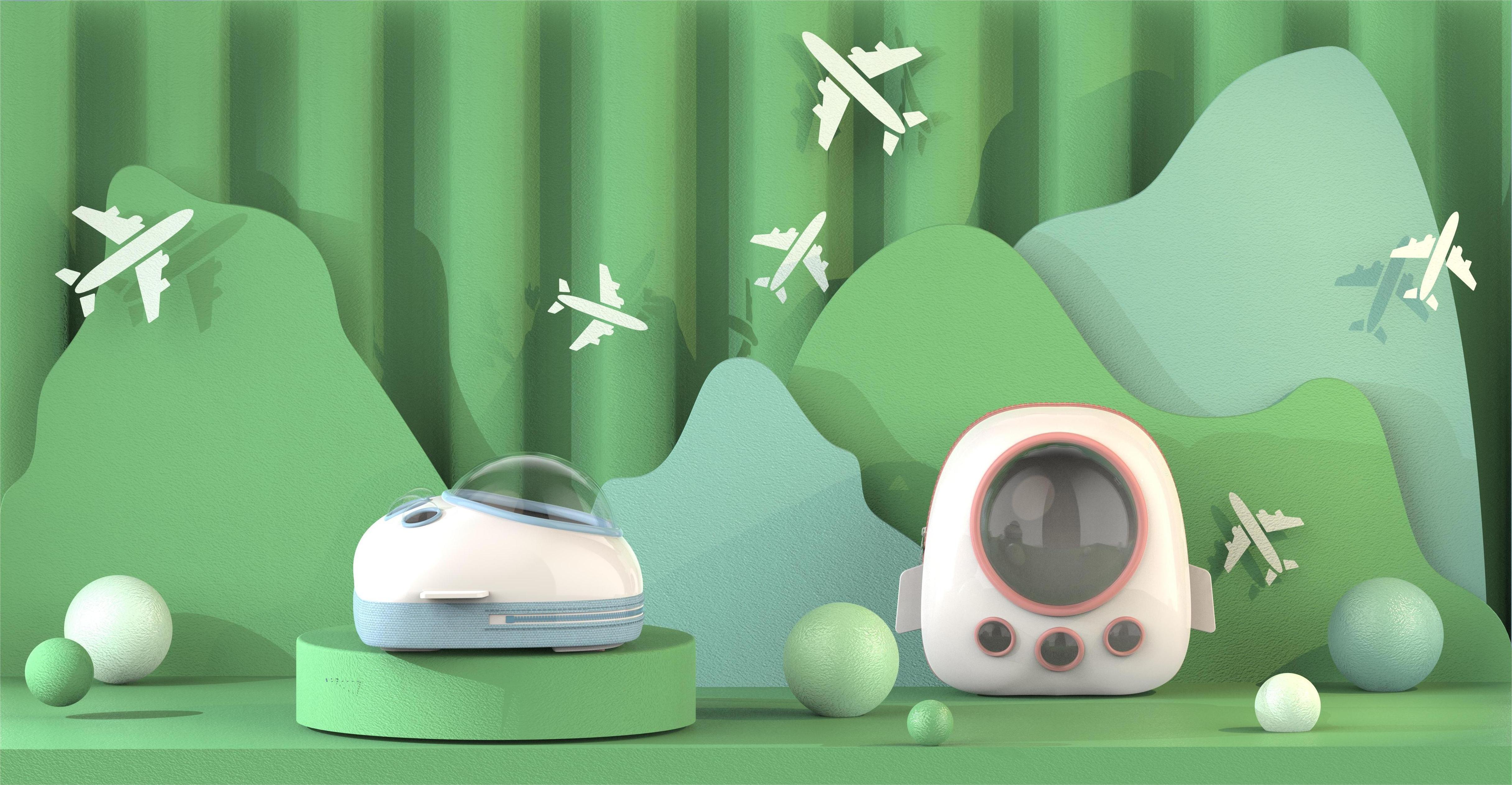 Lovely childlike truth，knapsack，Cat bag，Pink blue，