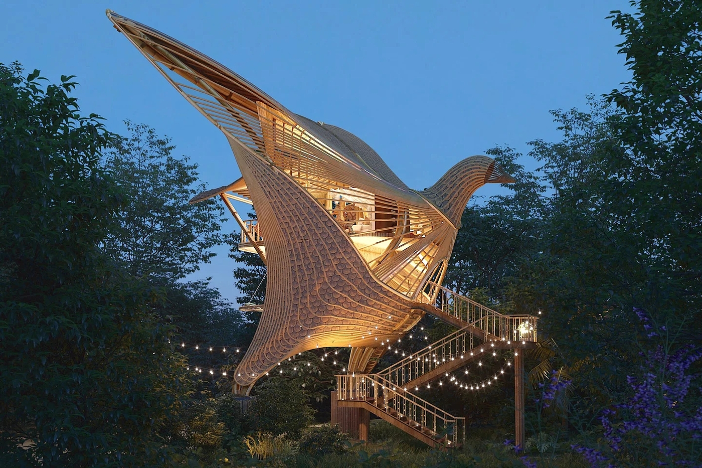 villa，Bamboo forest，wood，Architectural design，forest，