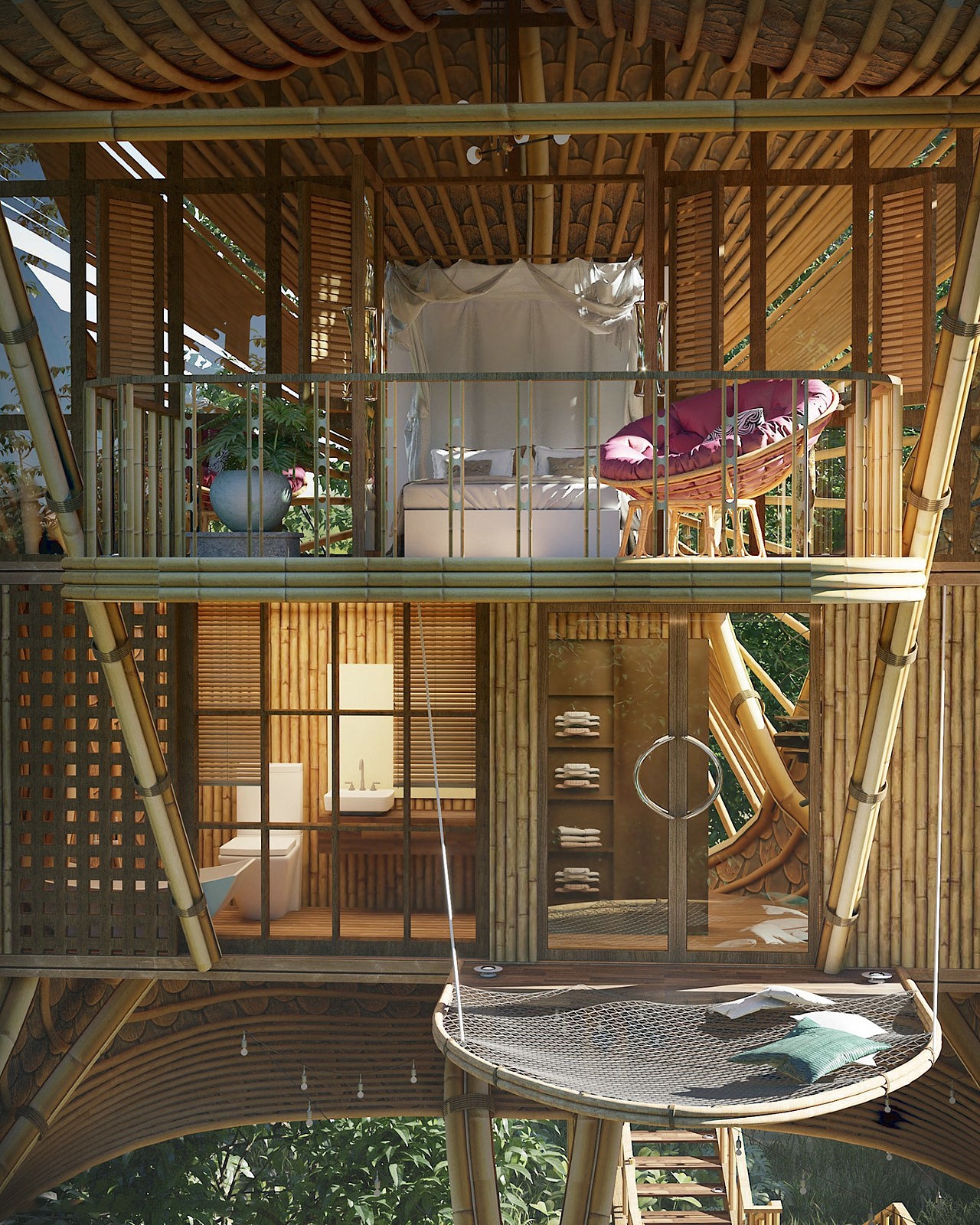 villa，Bamboo forest，wood，Architectural design，forest，