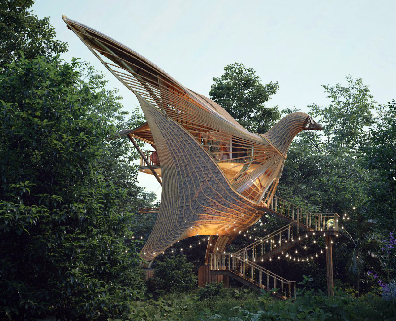 villa，Bamboo forest，wood，Architectural design，forest，