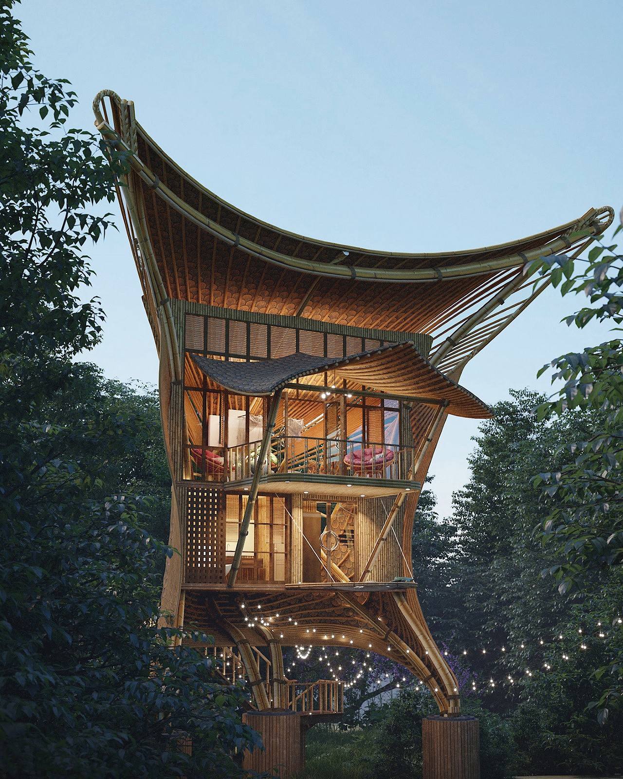 villa，Bamboo forest，wood，Architectural design，forest，