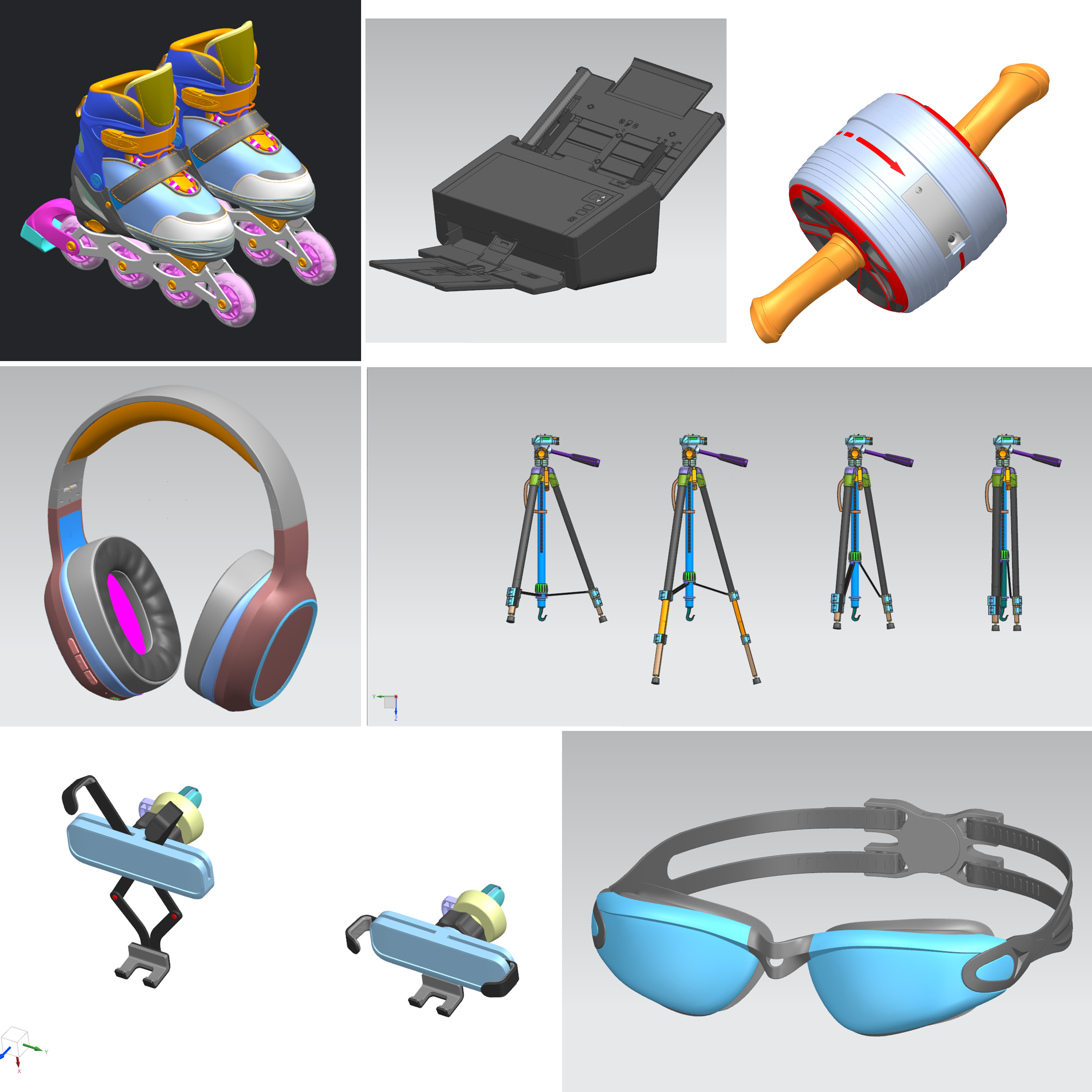 modeling，Swimming goggles，the skating shoes，Mobile phone bracket，Shooting Bracket，rice cooker，an electric appliance，