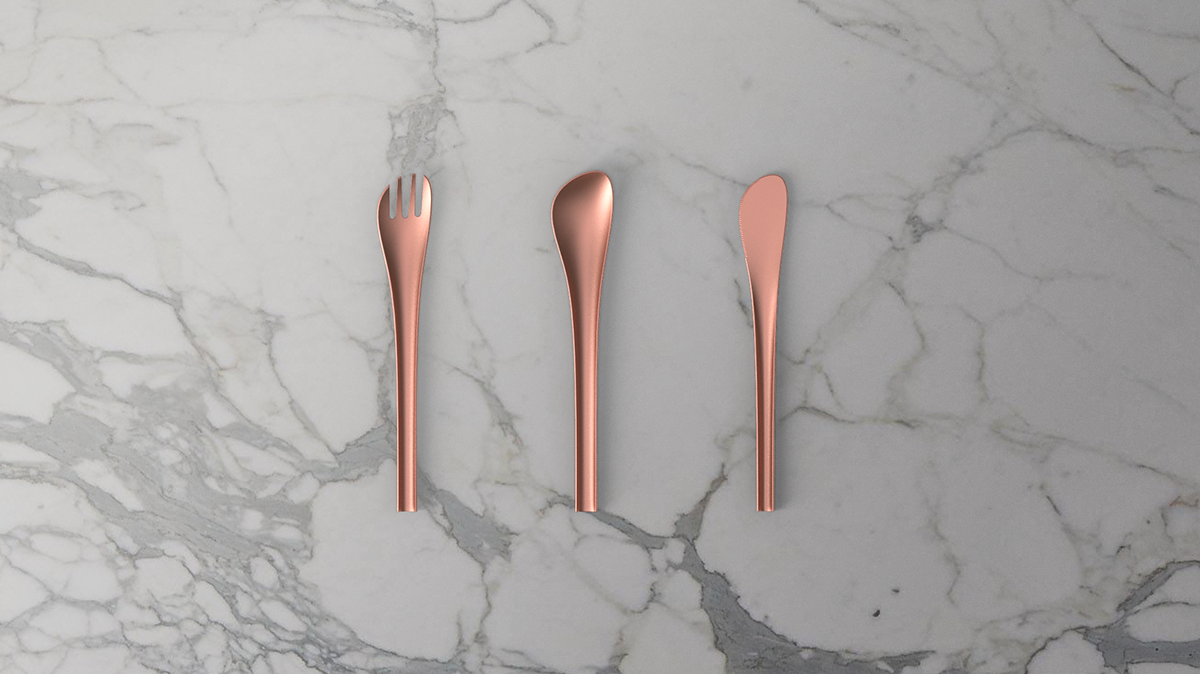 Tableware design，knife，fork，workmanship，Metal，Made in Italy，product design，Render，
