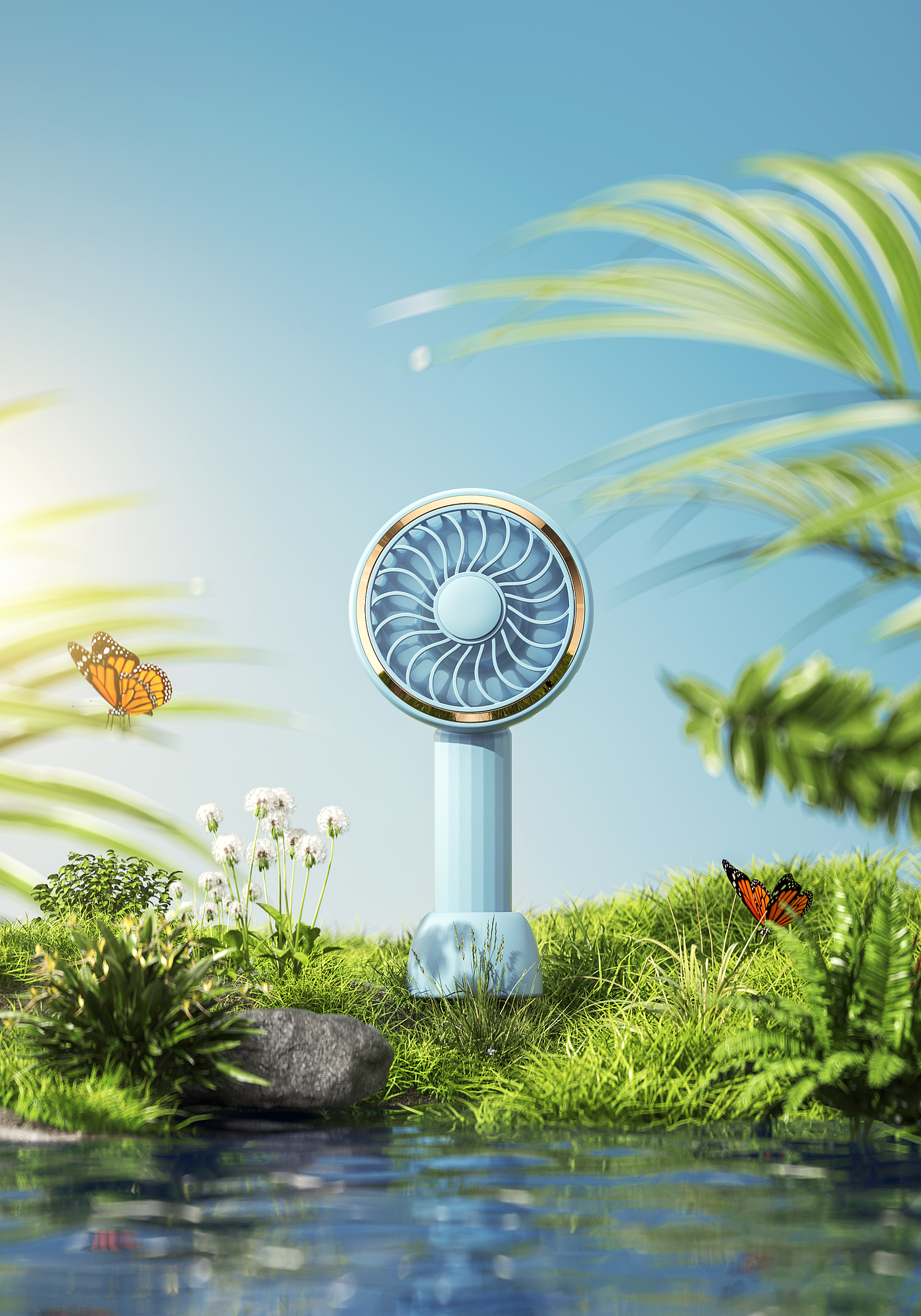 Product rendering，Product modeling，Small fan，Handheld fan，