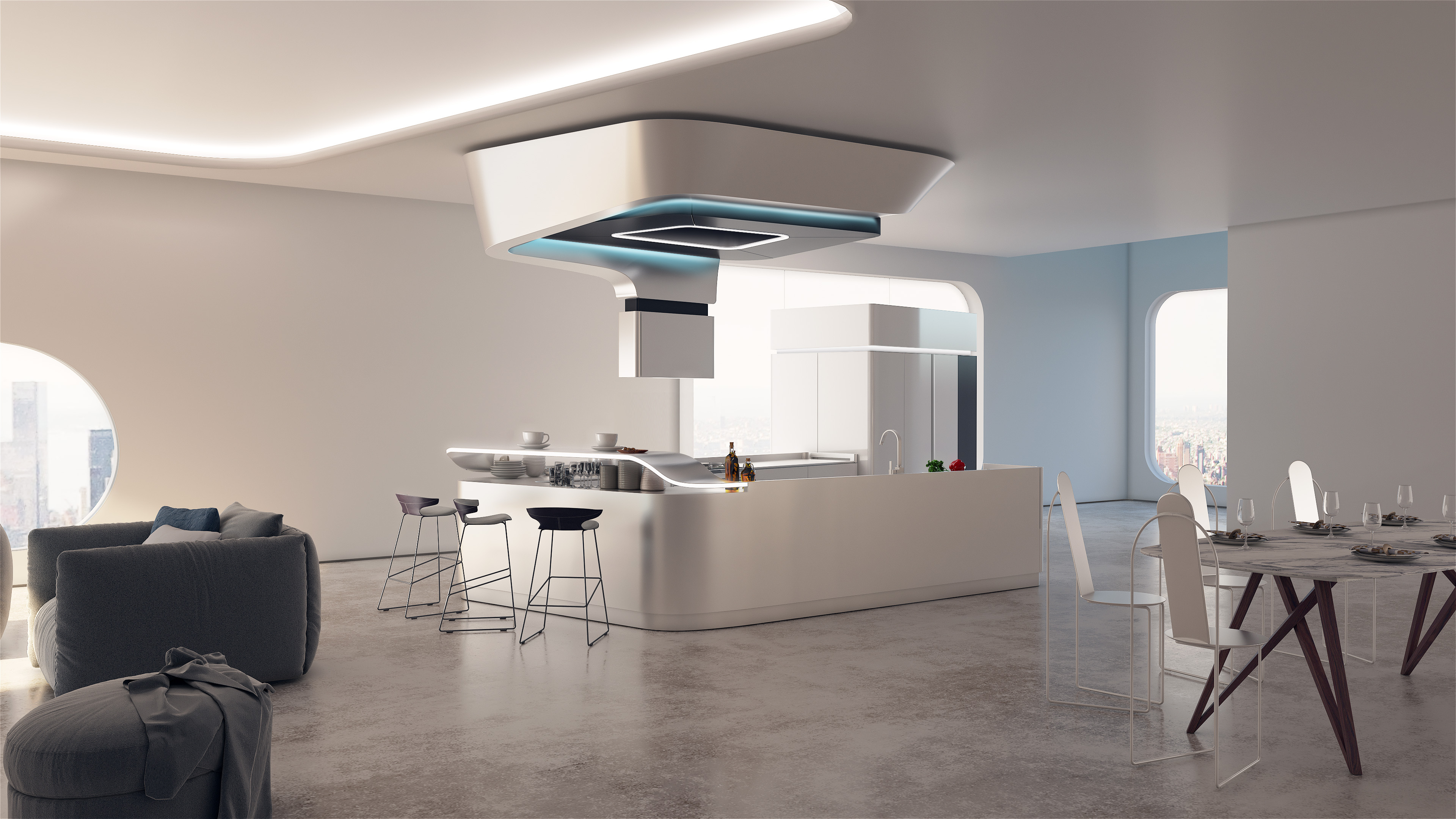 conceptual design，Future kitchen，Intelligent cabinet，ai，Integrated stove，