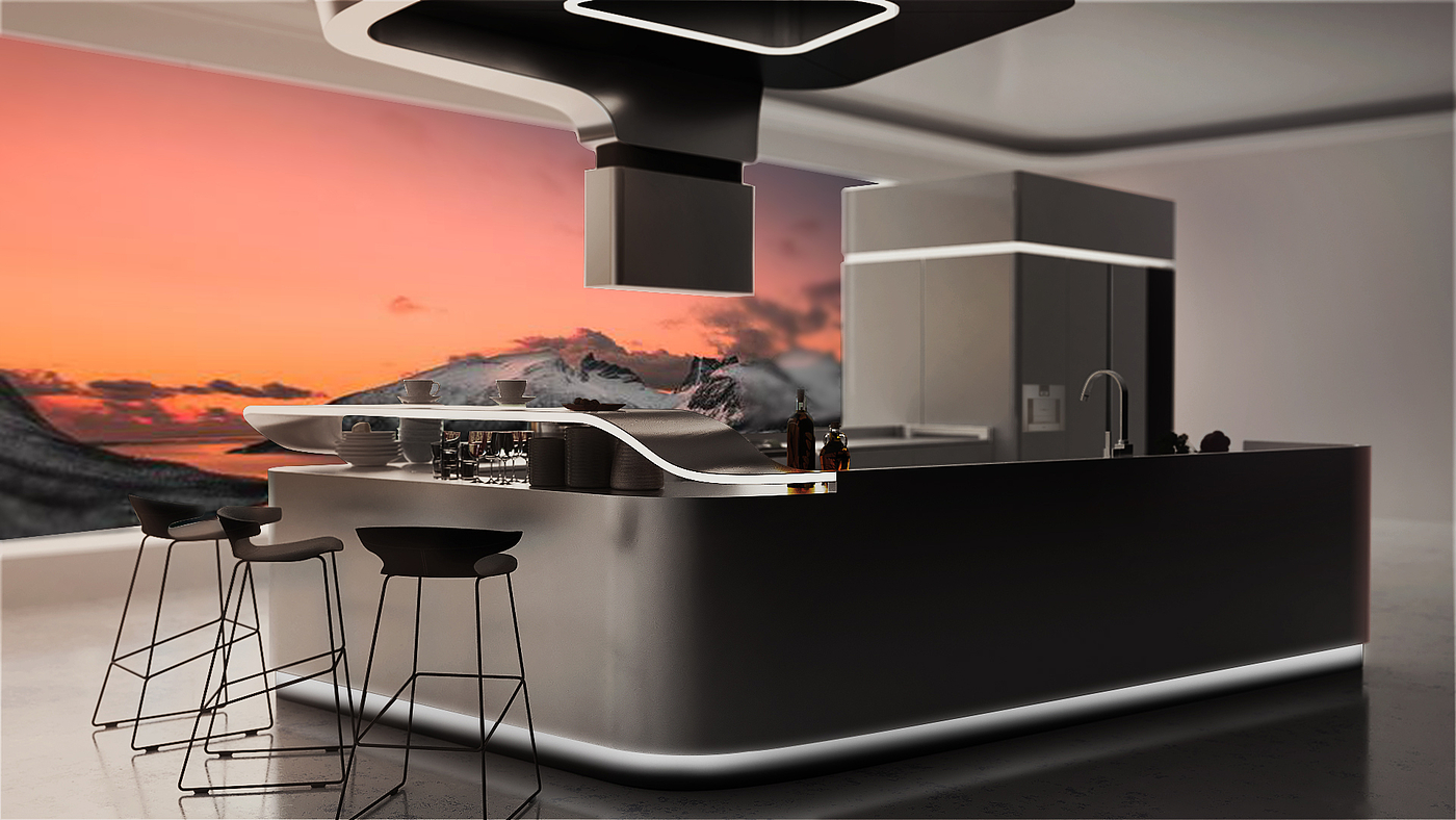 conceptual design，Future kitchen，Intelligent cabinet，ai，Integrated stove，