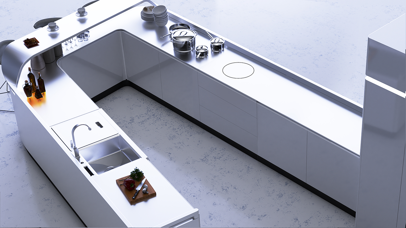 conceptual design，Future kitchen，Intelligent cabinet，ai，Integrated stove，