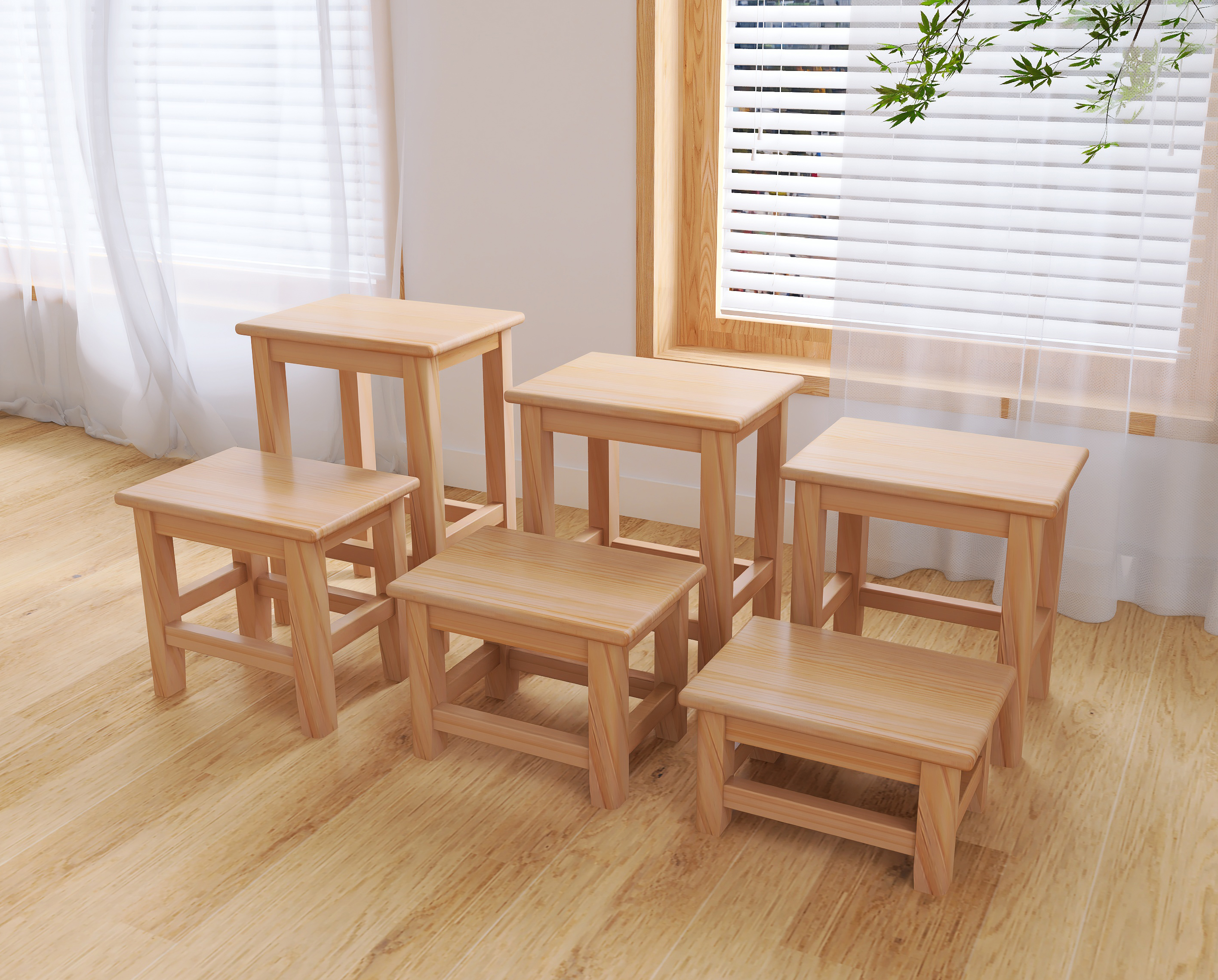 Small wooden bench household solid wood bench wooden stool low stool multifunctional square stool，Strong and durable small wooden stool，