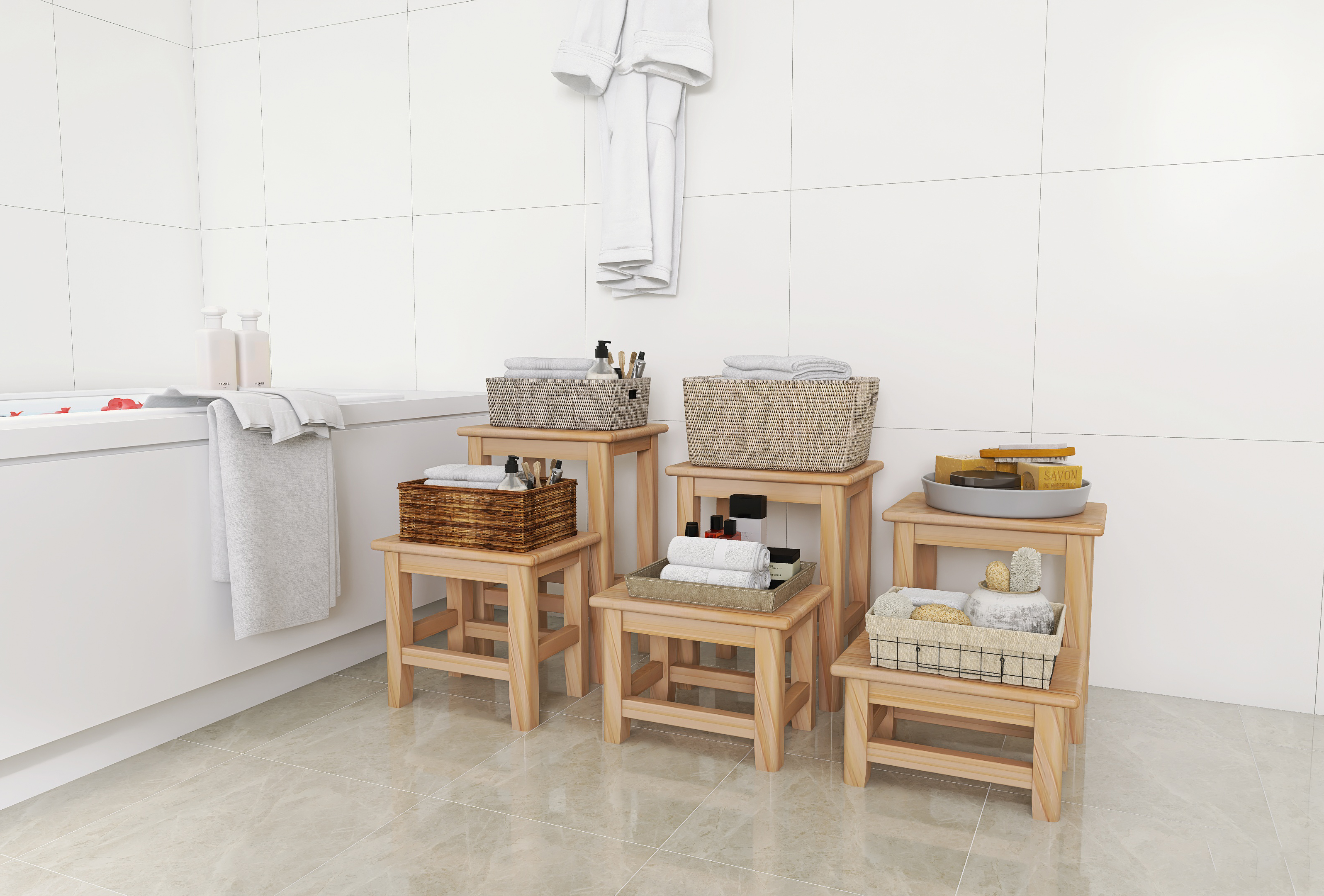 Small wooden bench household solid wood bench wooden stool low stool multifunctional square stool，Strong and durable small wooden stool，