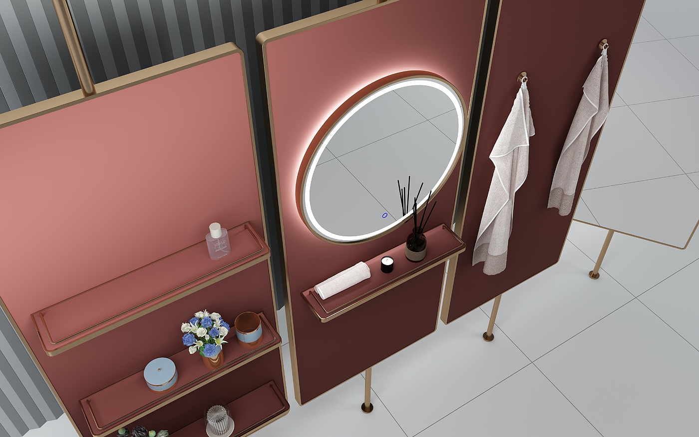 screen，mirror，Storage rack，product design，product development ，gules，Whole body mirror，Full-length mirror，
