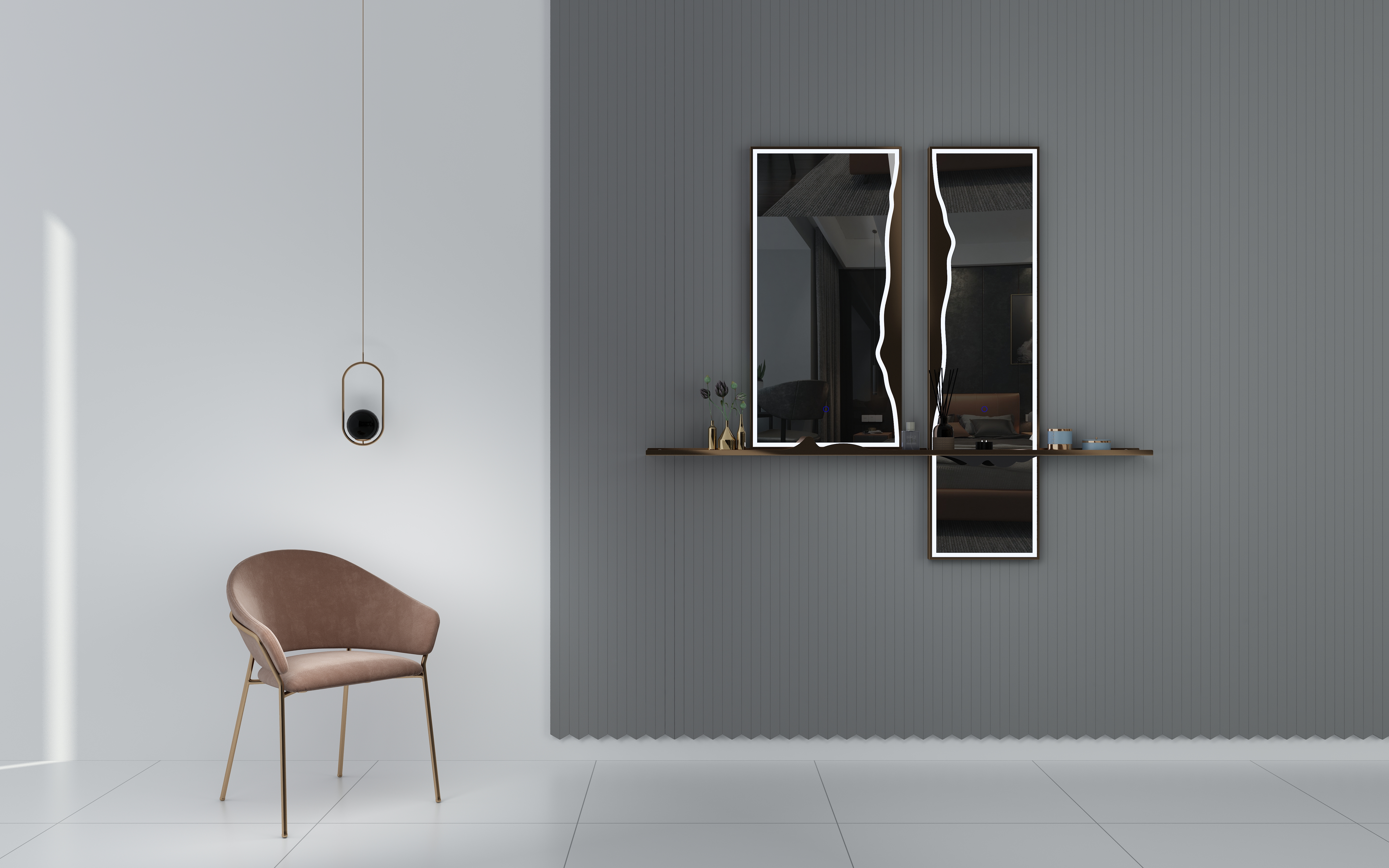 Whole body mirror，product design，Mirror design，porch mirror，mirror，Bright Moon，moon，golden，