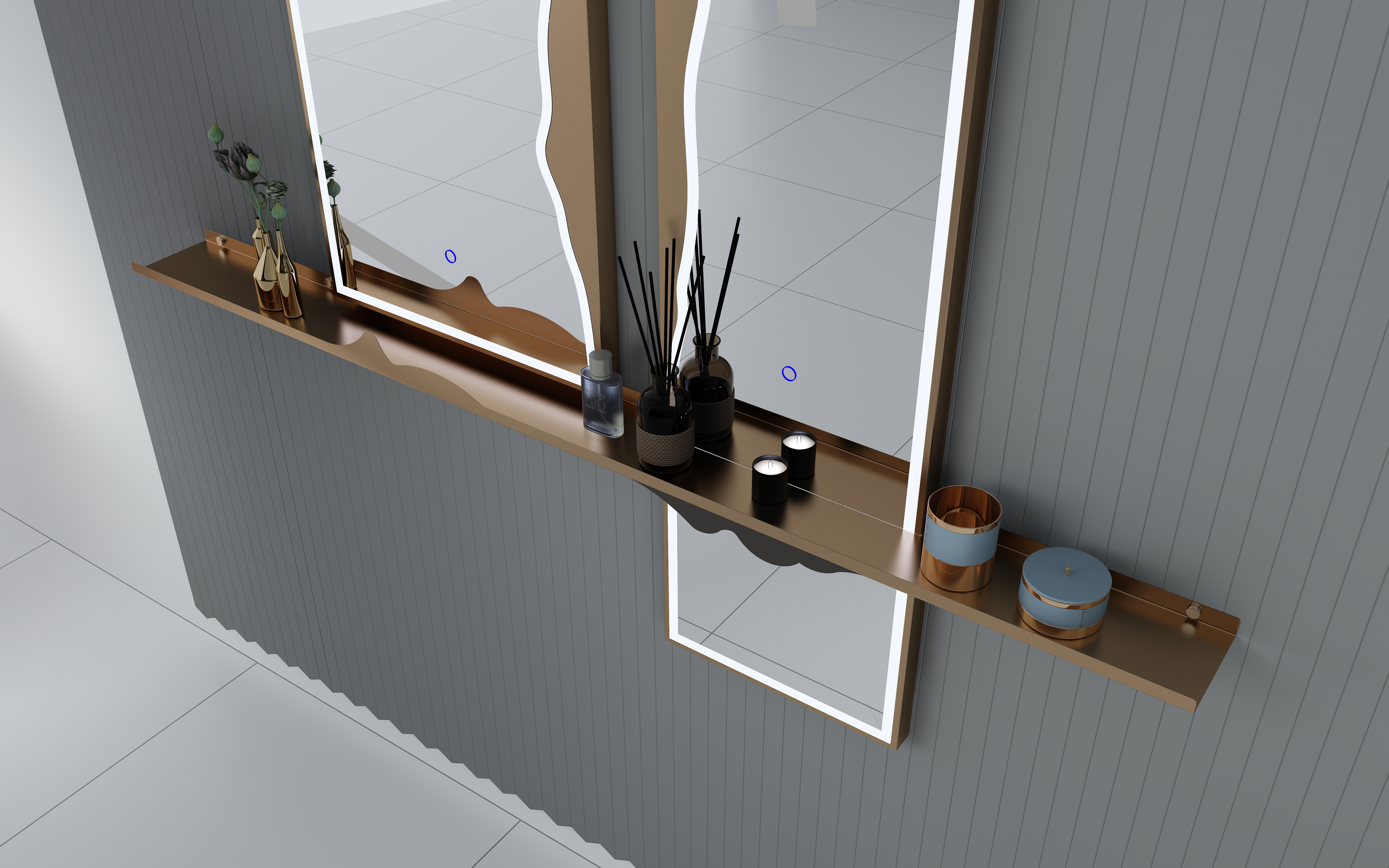 Whole body mirror，product design，Mirror design，porch mirror，mirror，Bright Moon，moon，golden，