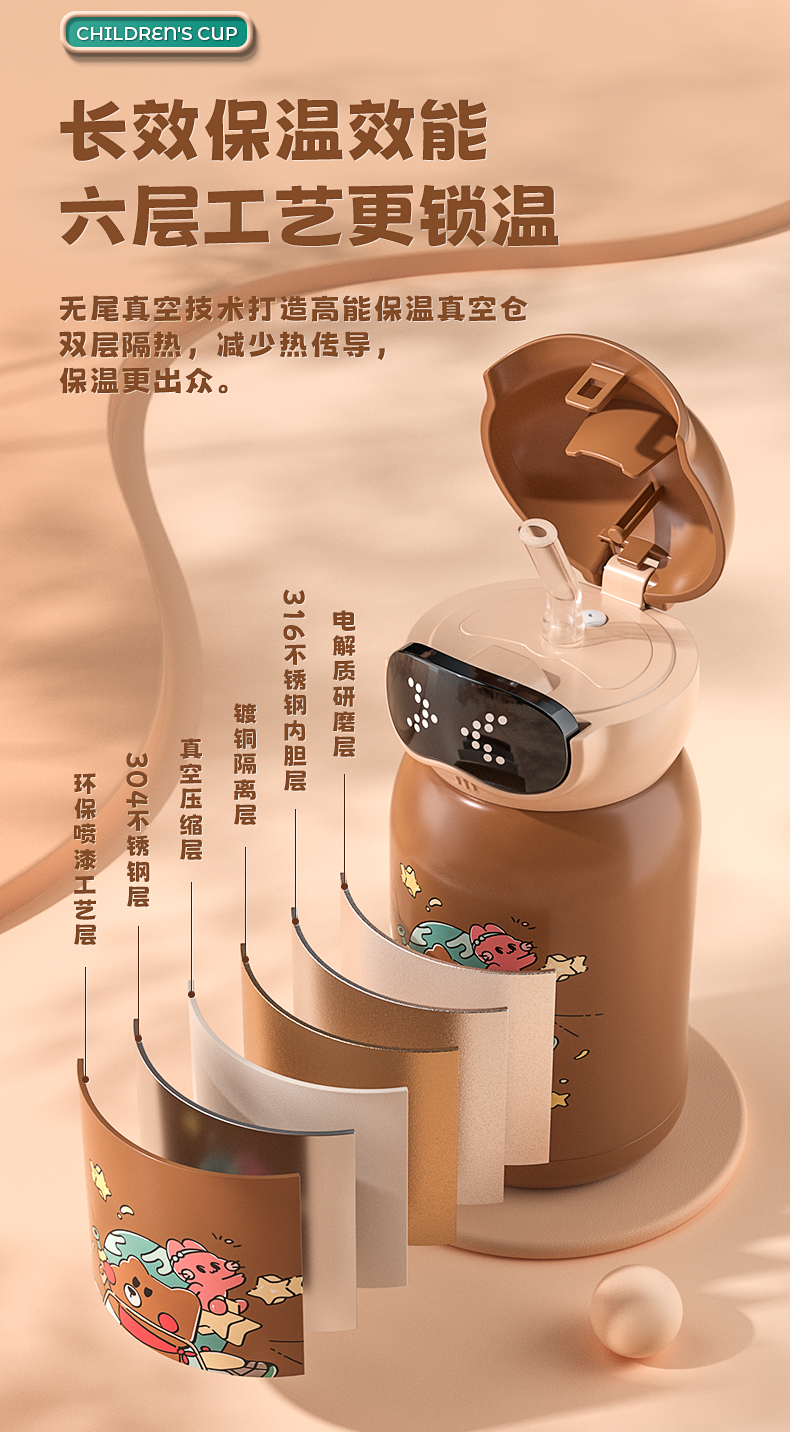 vacuum cup，Smart cup，Cartoon，Cool tide，
