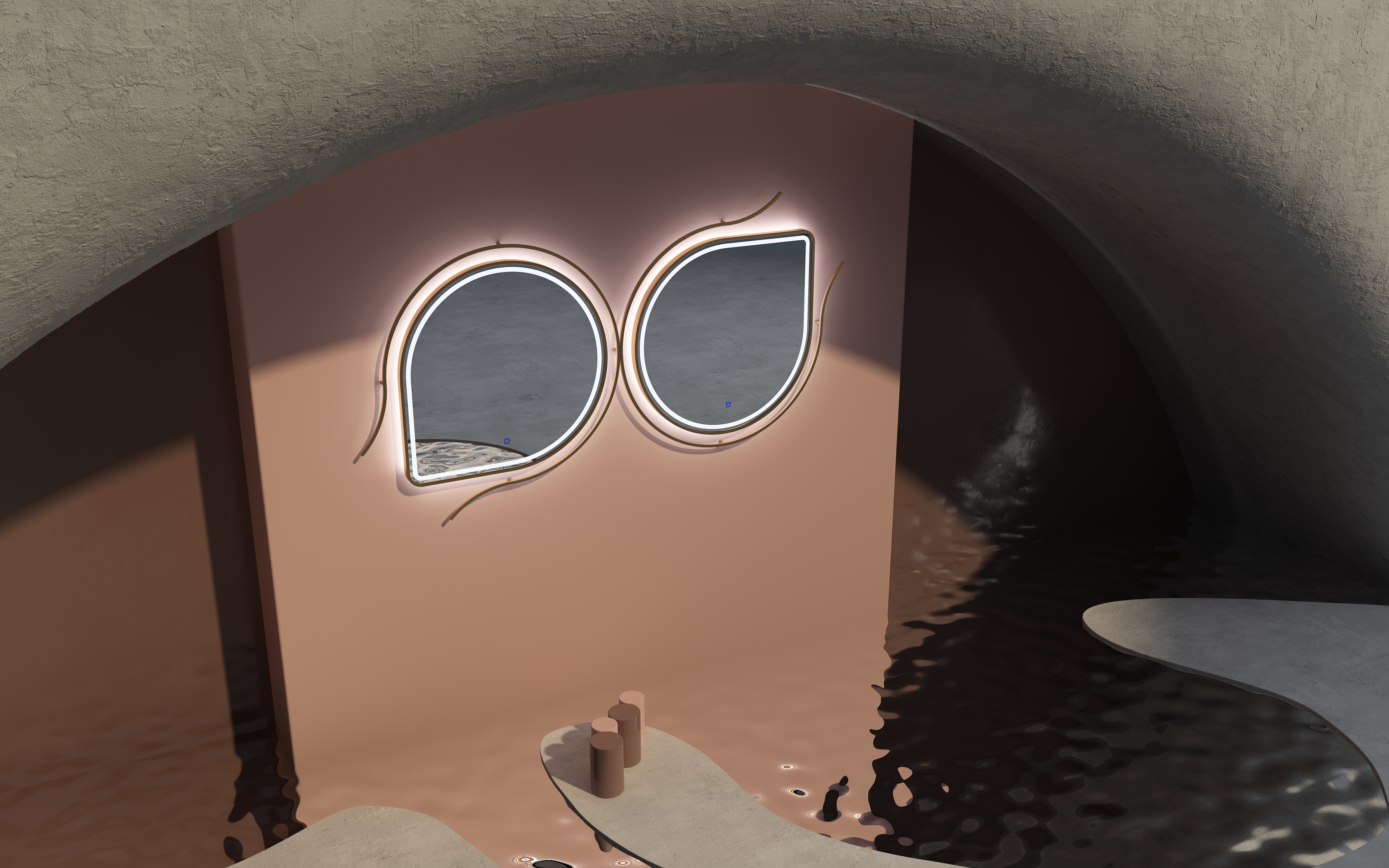 Mirror design，mirror，Pink，3dmax modeling，product design，Render，