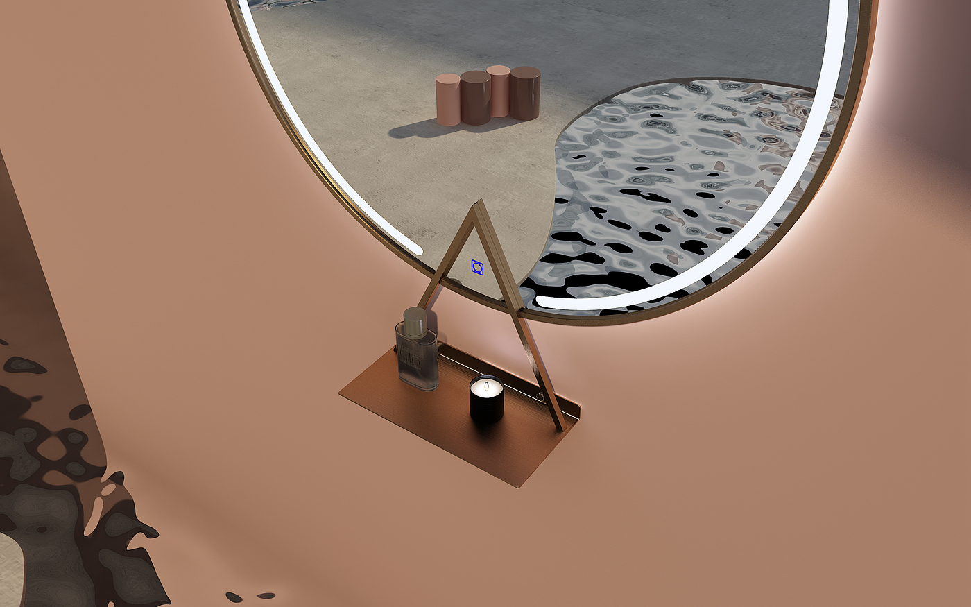 Mirror design，mirror，Pink，3dmax modeling，product design，Render，