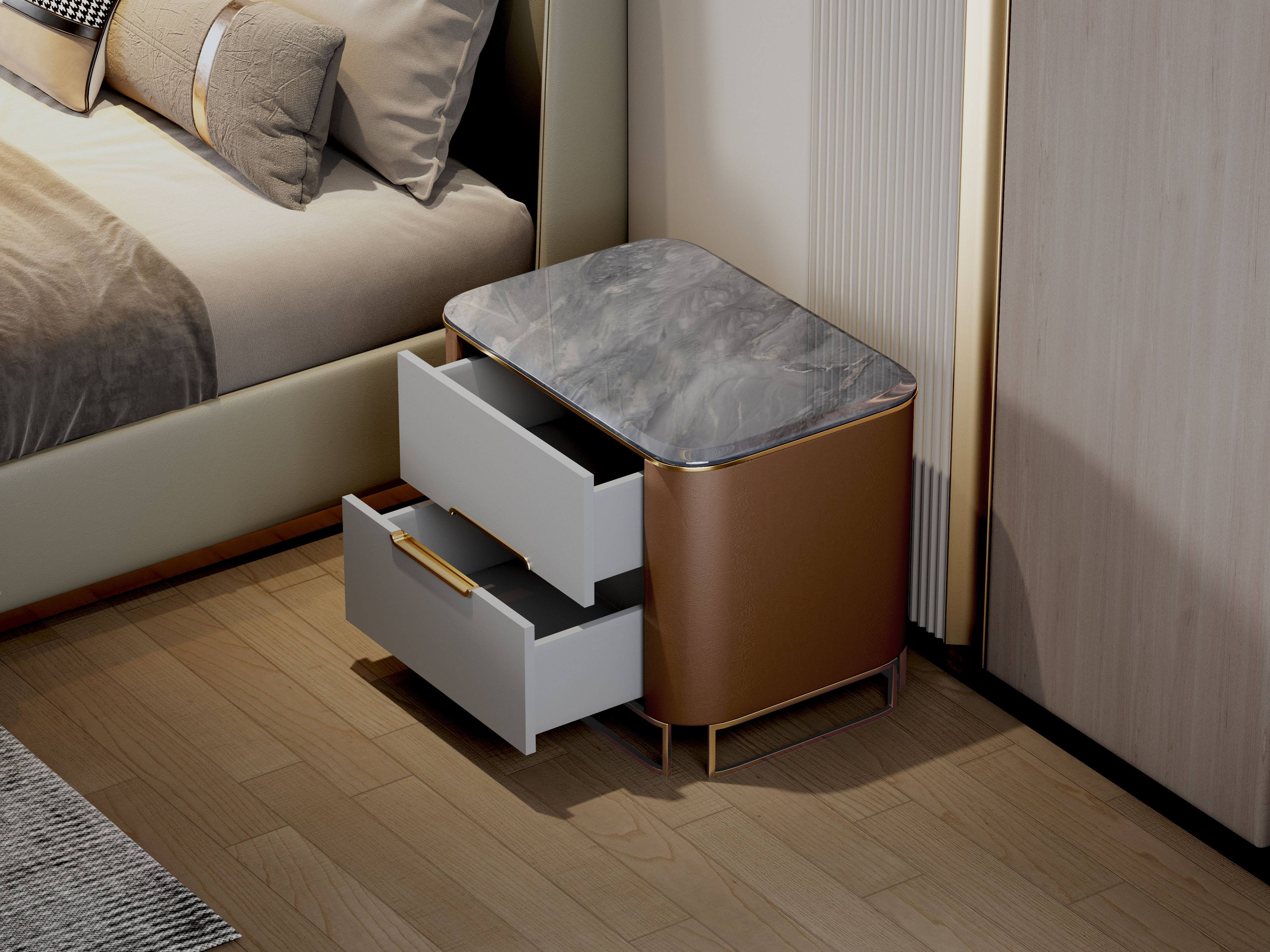 Bed，Render，bedside cupboard，bedroom，product design，space design ，