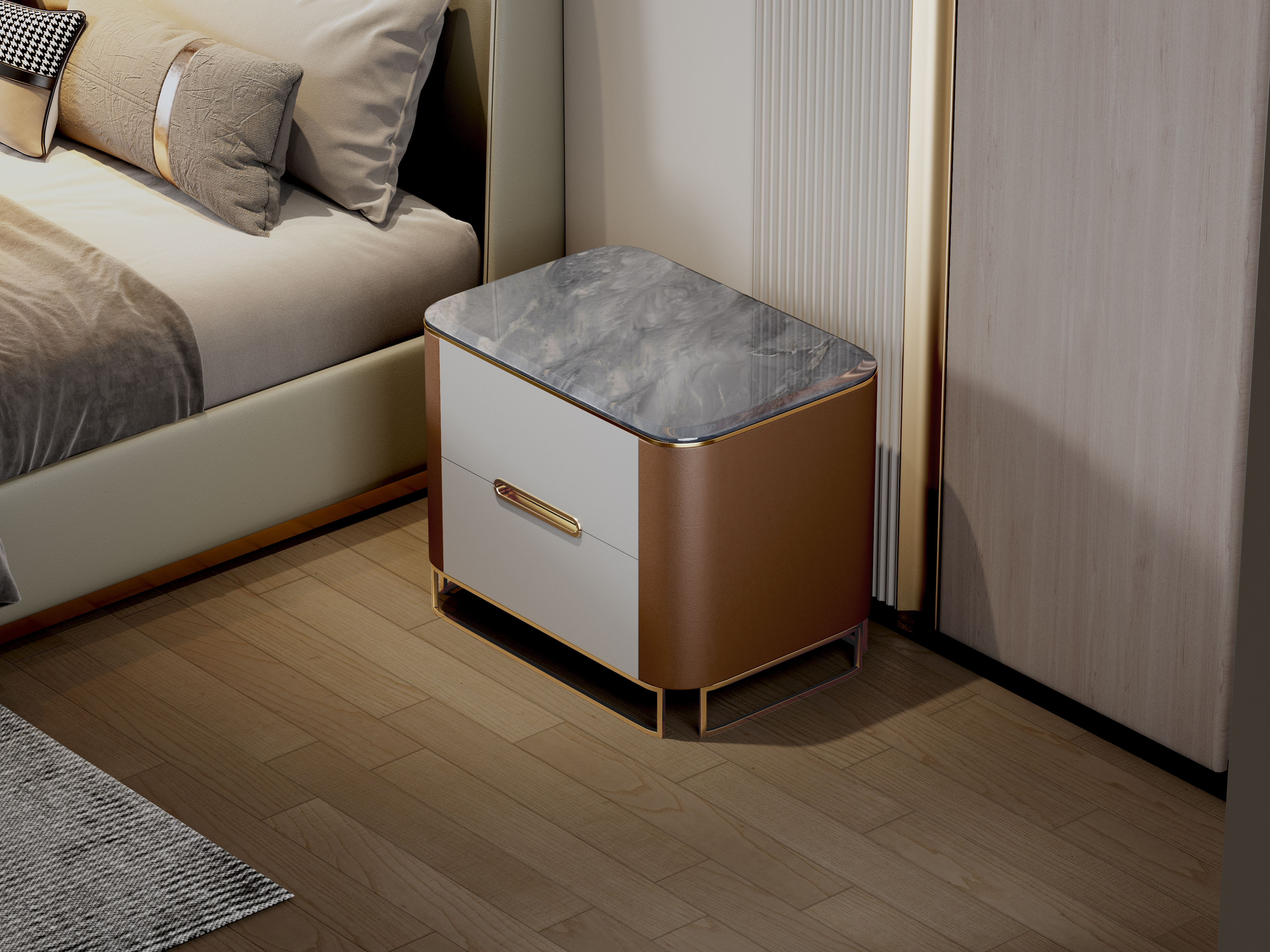 Bed，Render，bedside cupboard，bedroom，product design，space design ，