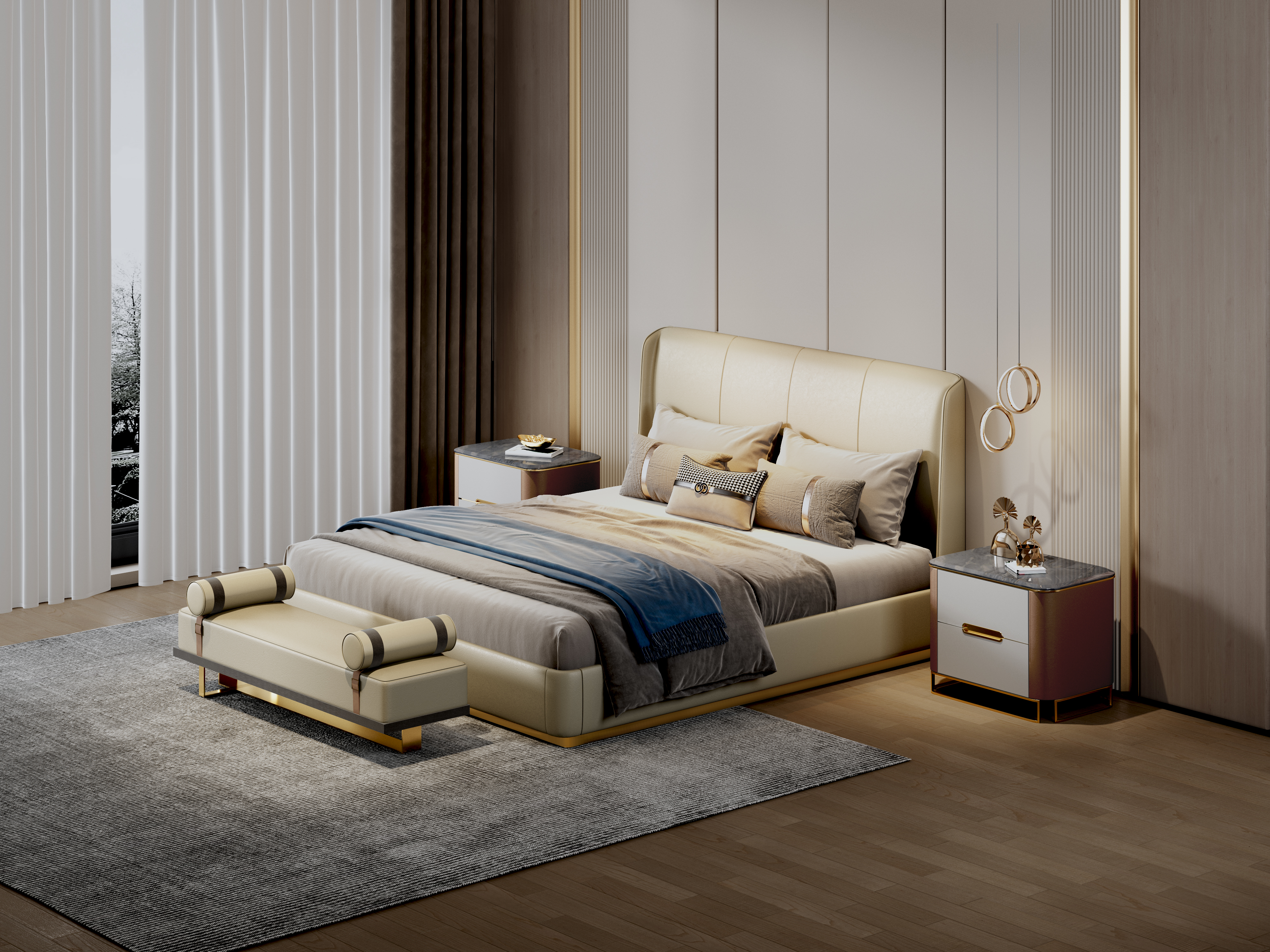 Bed，Render，bedside cupboard，bedroom，product design，space design ，