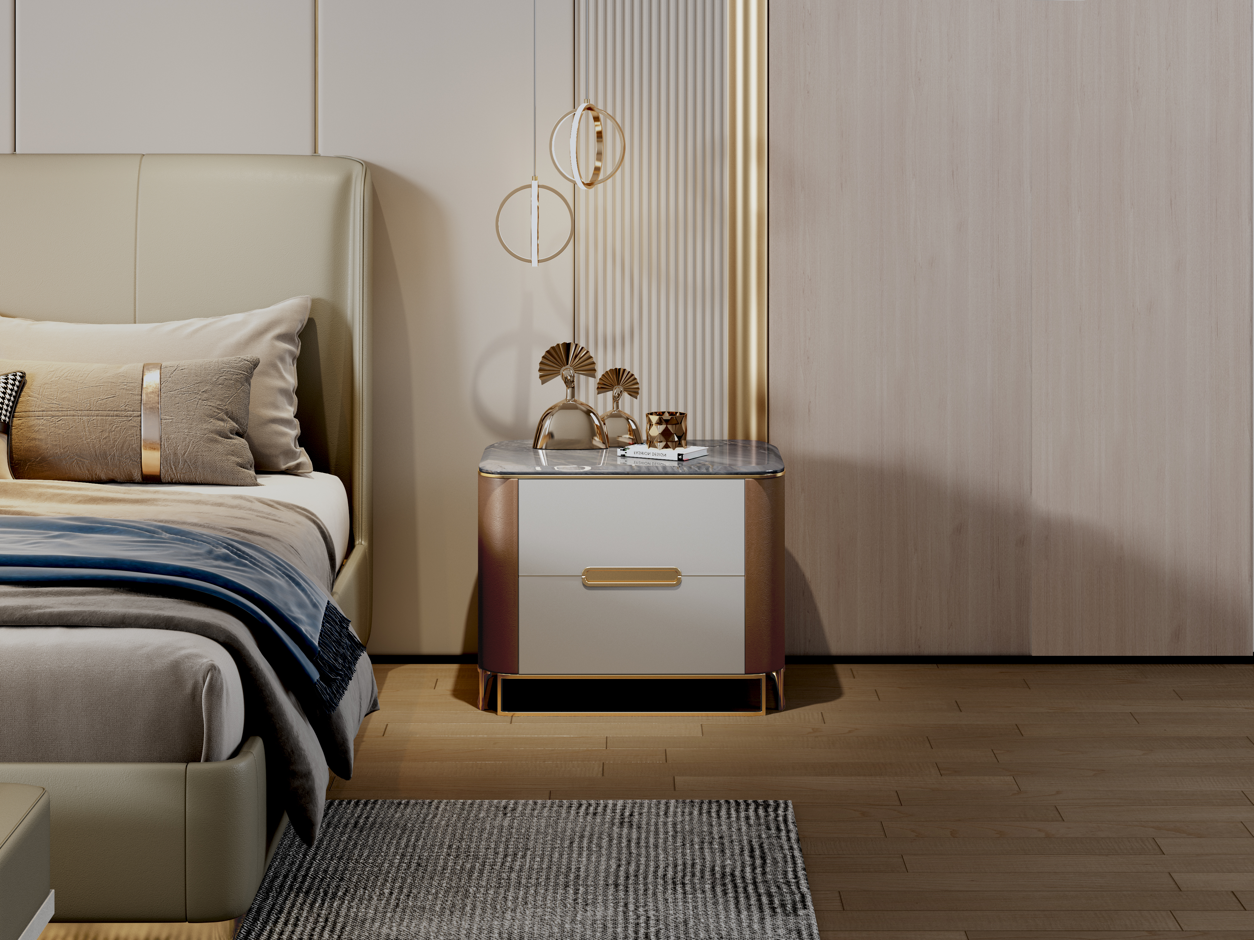 Bed，Render，bedside cupboard，bedroom，product design，space design ，