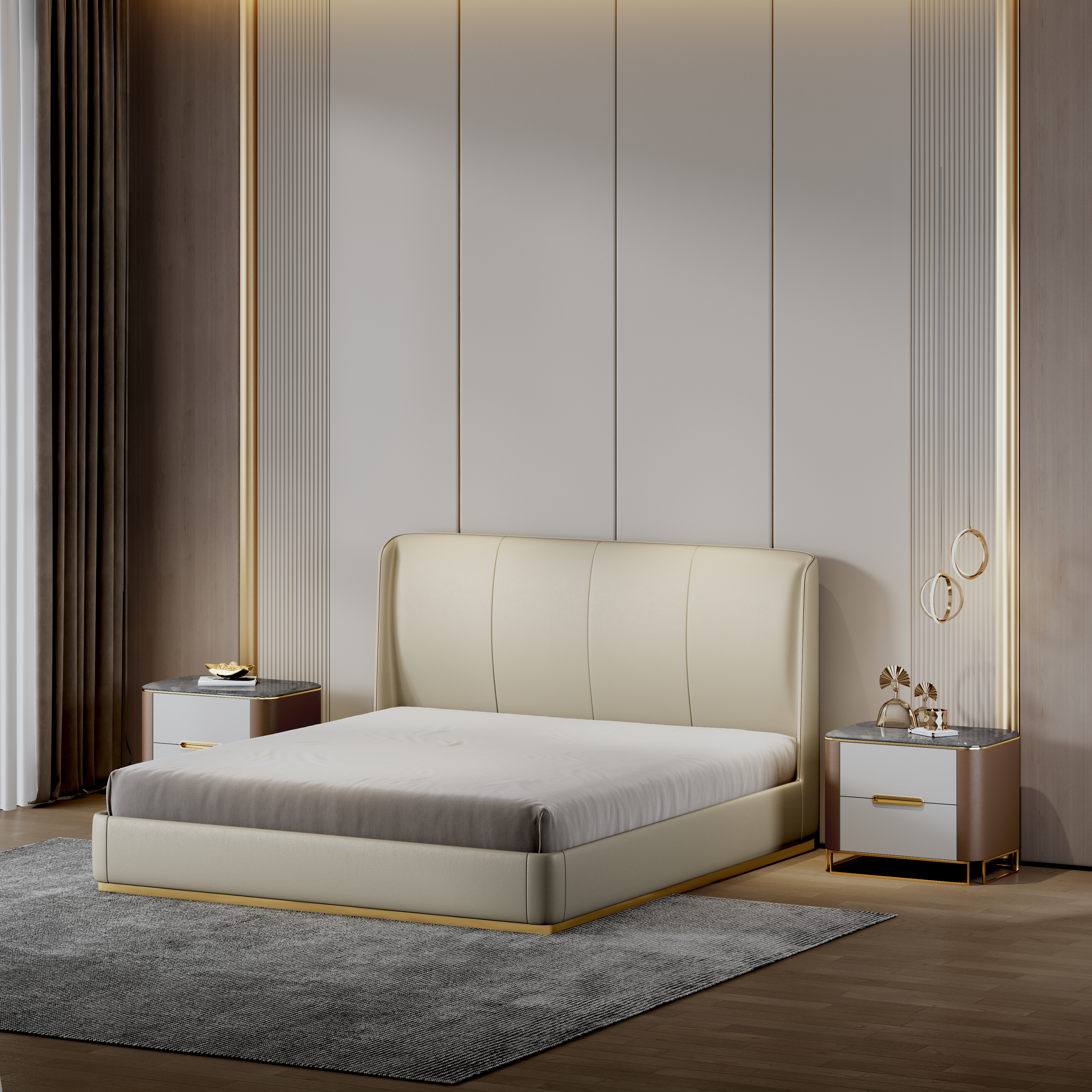 Bed，Render，bedside cupboard，bedroom，product design，space design ，