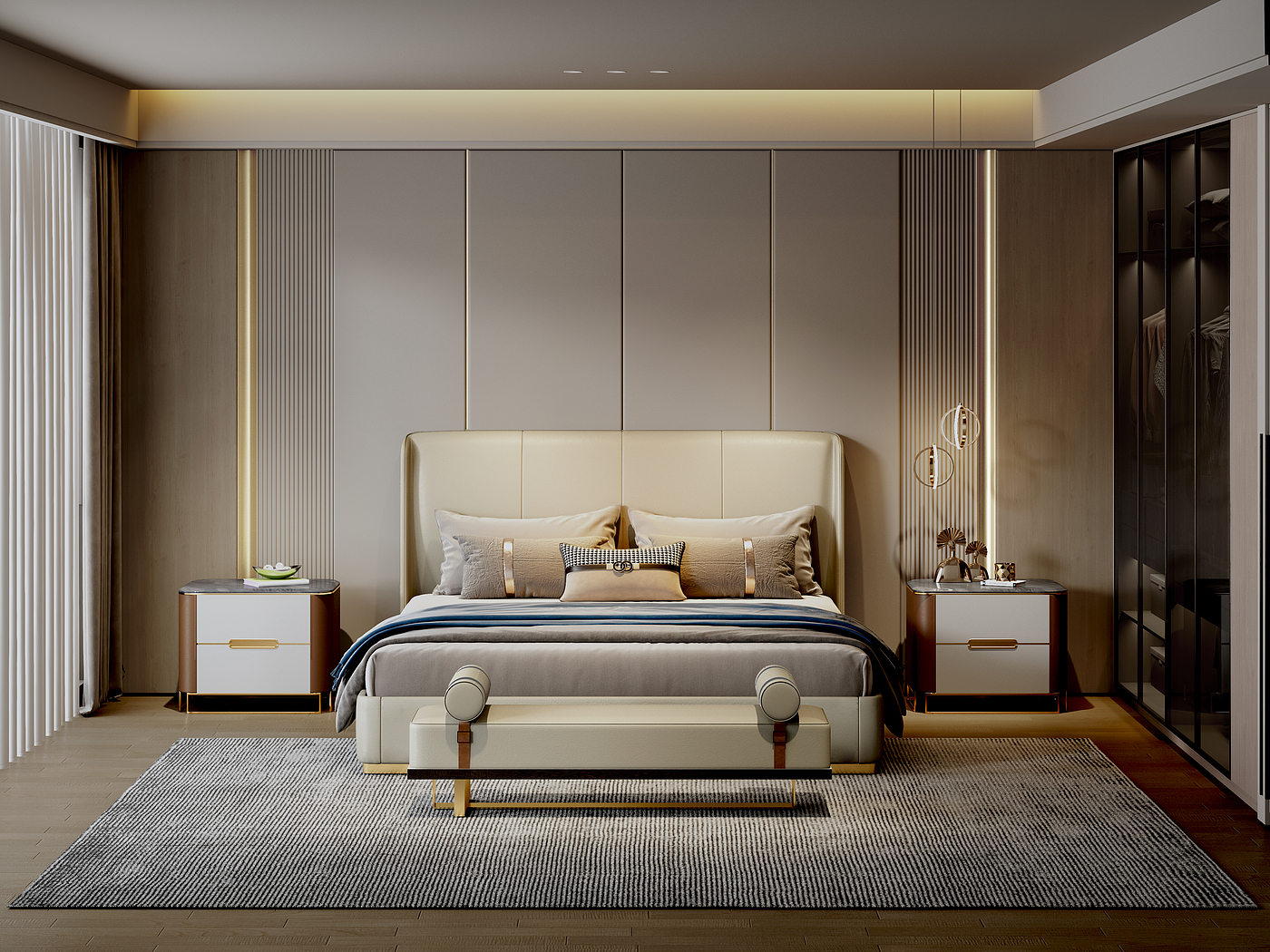 Bed，Render，bedside cupboard，bedroom，product design，space design ，