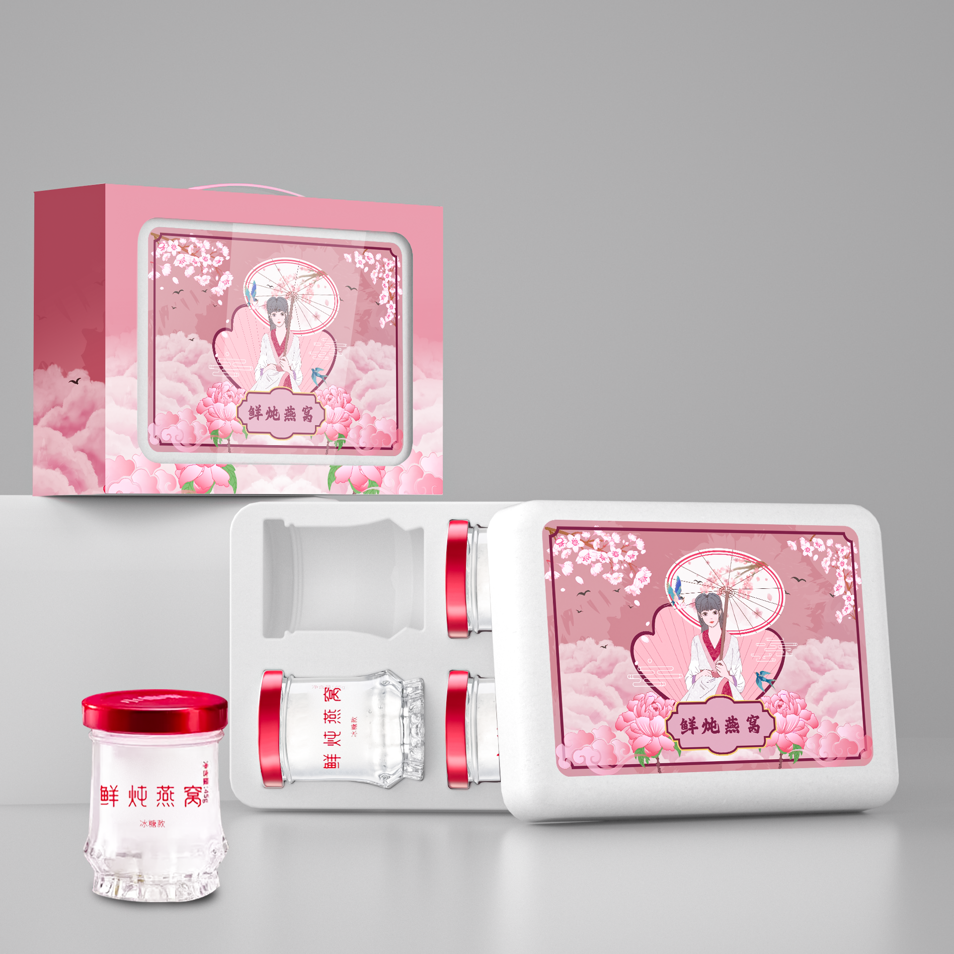 Bird's Nest Packaging，Food packaging，Chinese style，Illustration，Packaging illustration，National style，