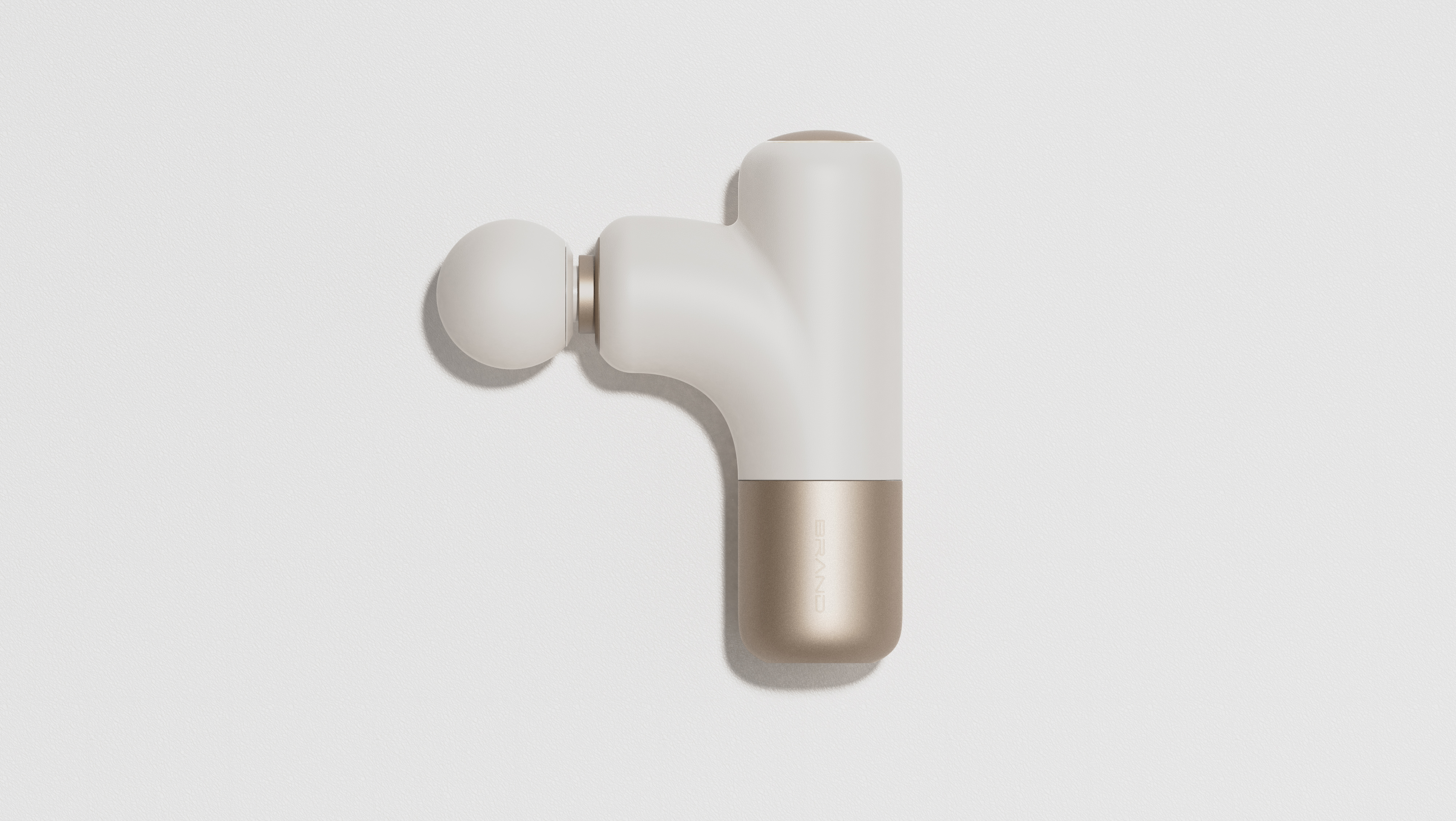 Mini fascia gun，Bionics Design ，Ivory white color matching，Gold color matching，Warm tone scene，Fascia gun，Product appearance design，product dynamic chart，