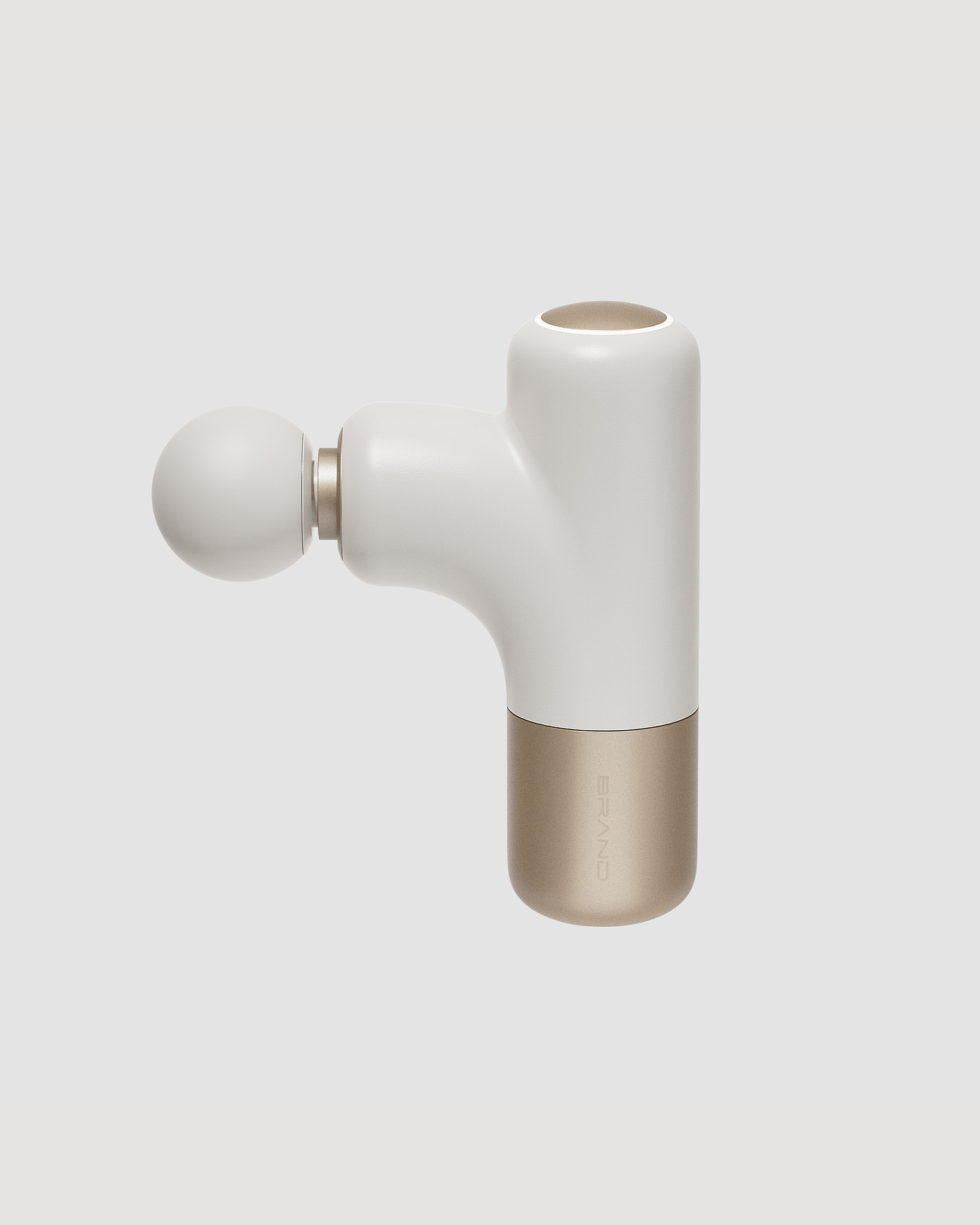 Mini fascia gun，Bionics Design ，Ivory white color matching，Gold color matching，Warm tone scene，Fascia gun，Product appearance design，product dynamic chart，