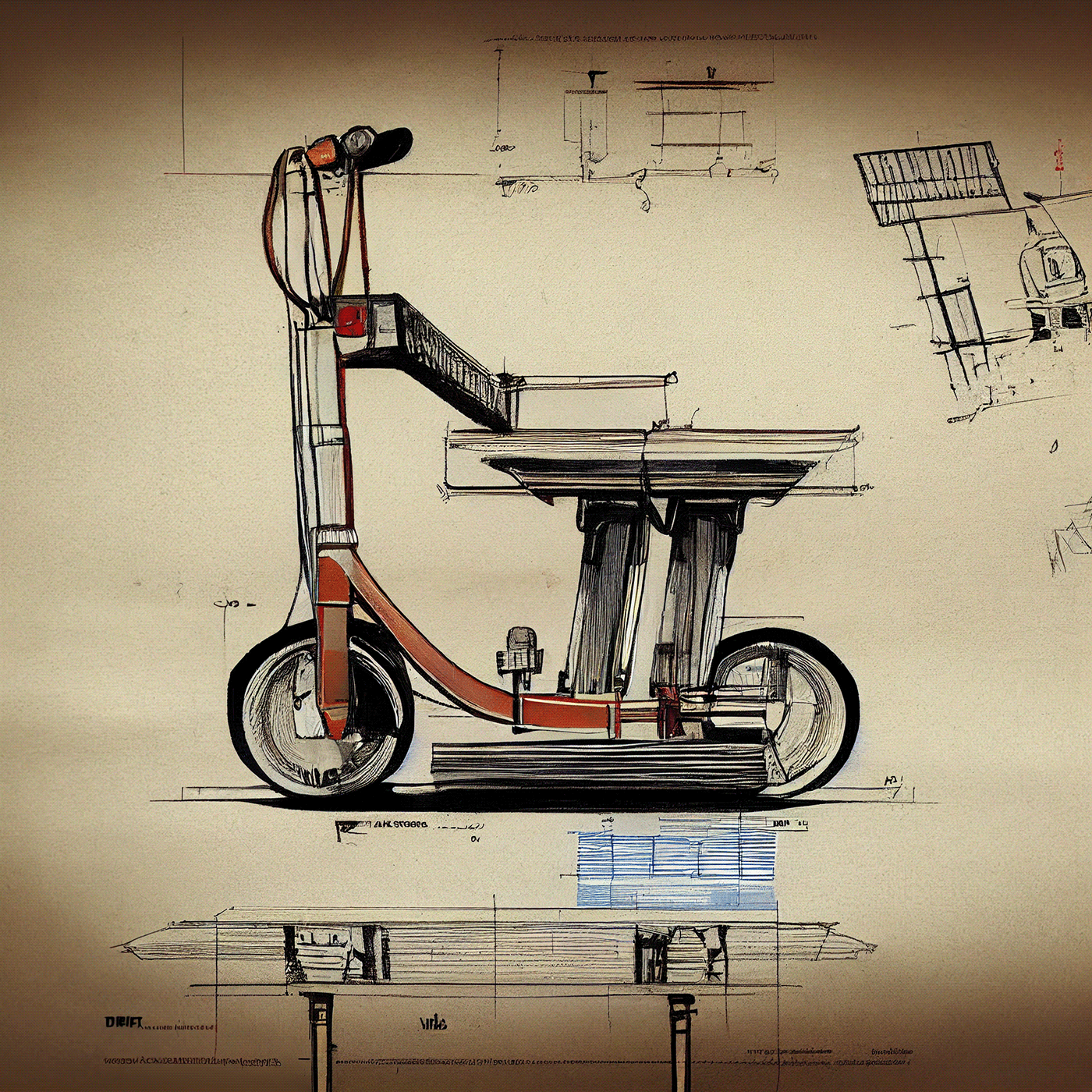 Prithviraj Taware，111 Micro Mobility Solution，product design，conceptual design，Hand drawn draft，Electric vehicle，Scooter，