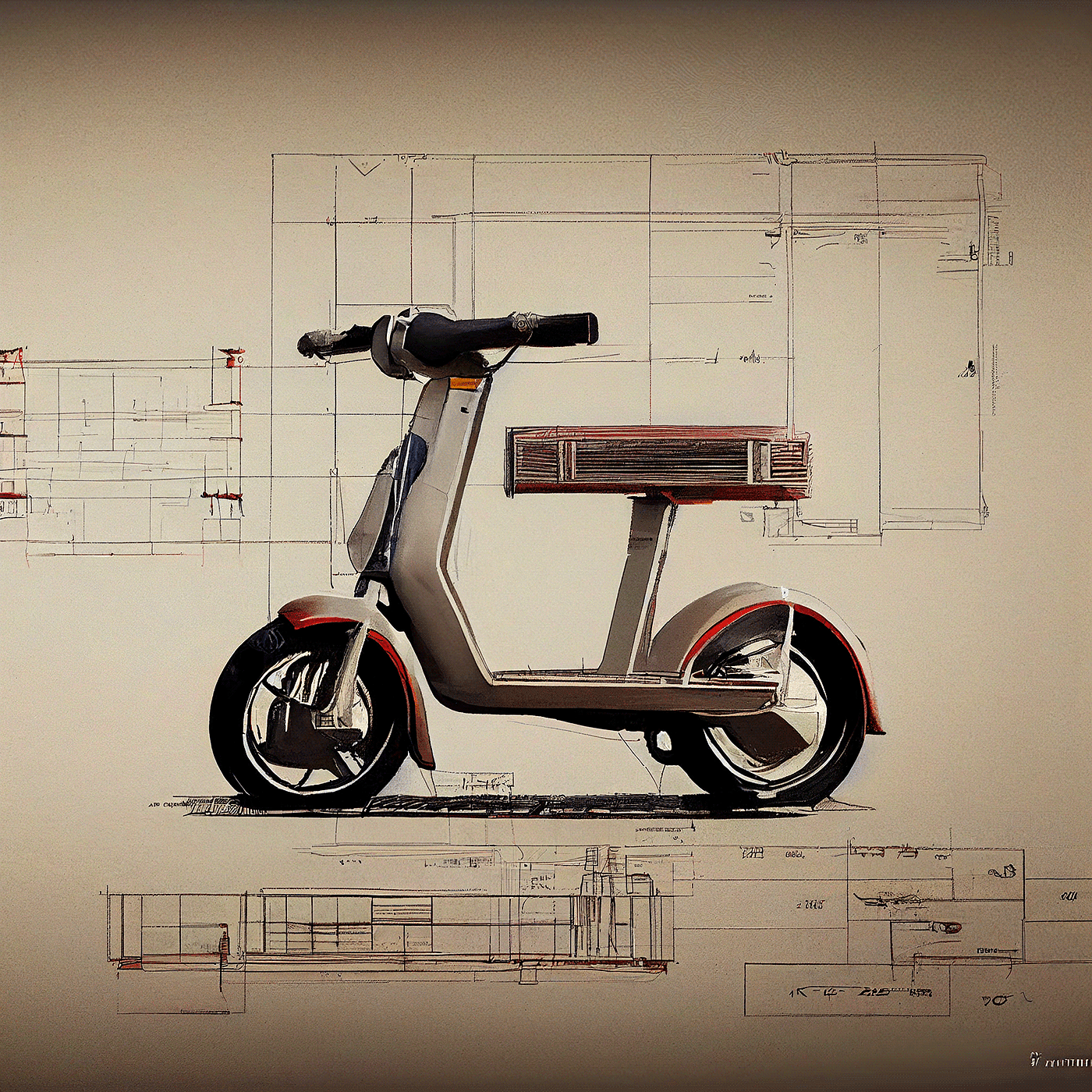 Prithviraj Taware，111 Micro Mobility Solution，product design，conceptual design，Hand drawn draft，Electric vehicle，Scooter，