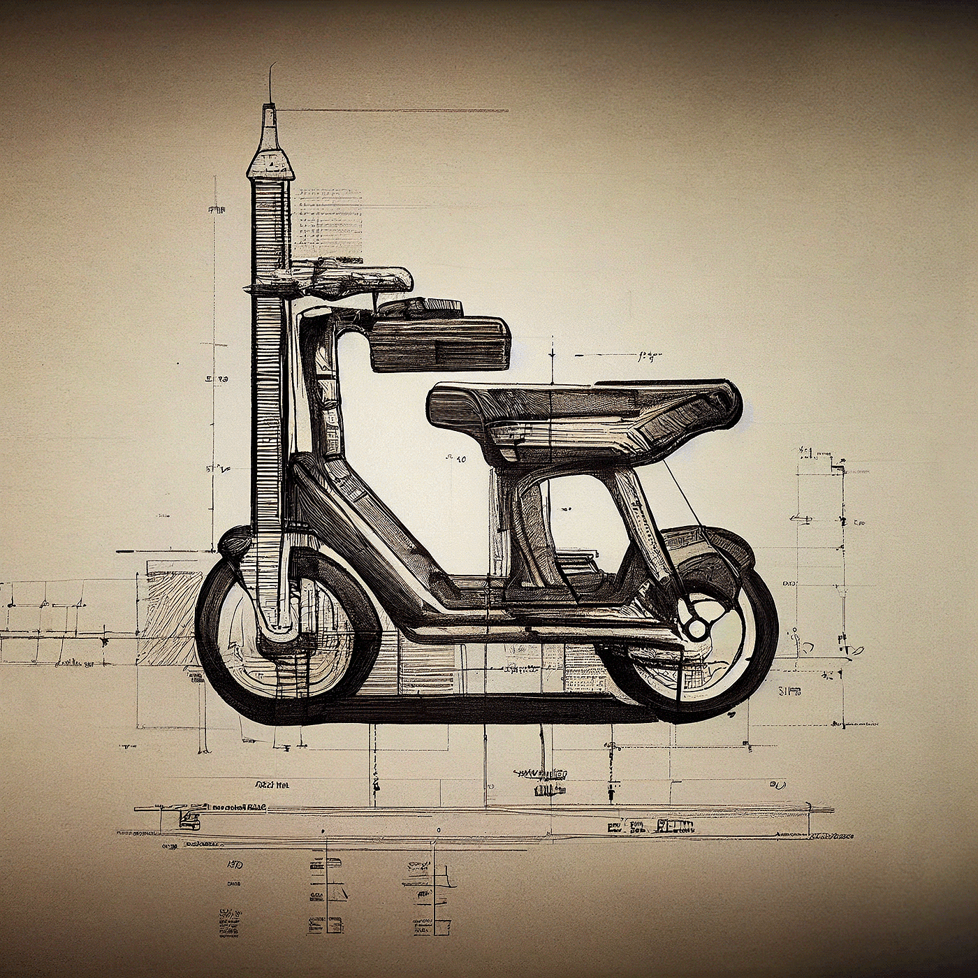 Prithviraj Taware，111 Micro Mobility Solution，product design，conceptual design，Hand drawn draft，Electric vehicle，Scooter，