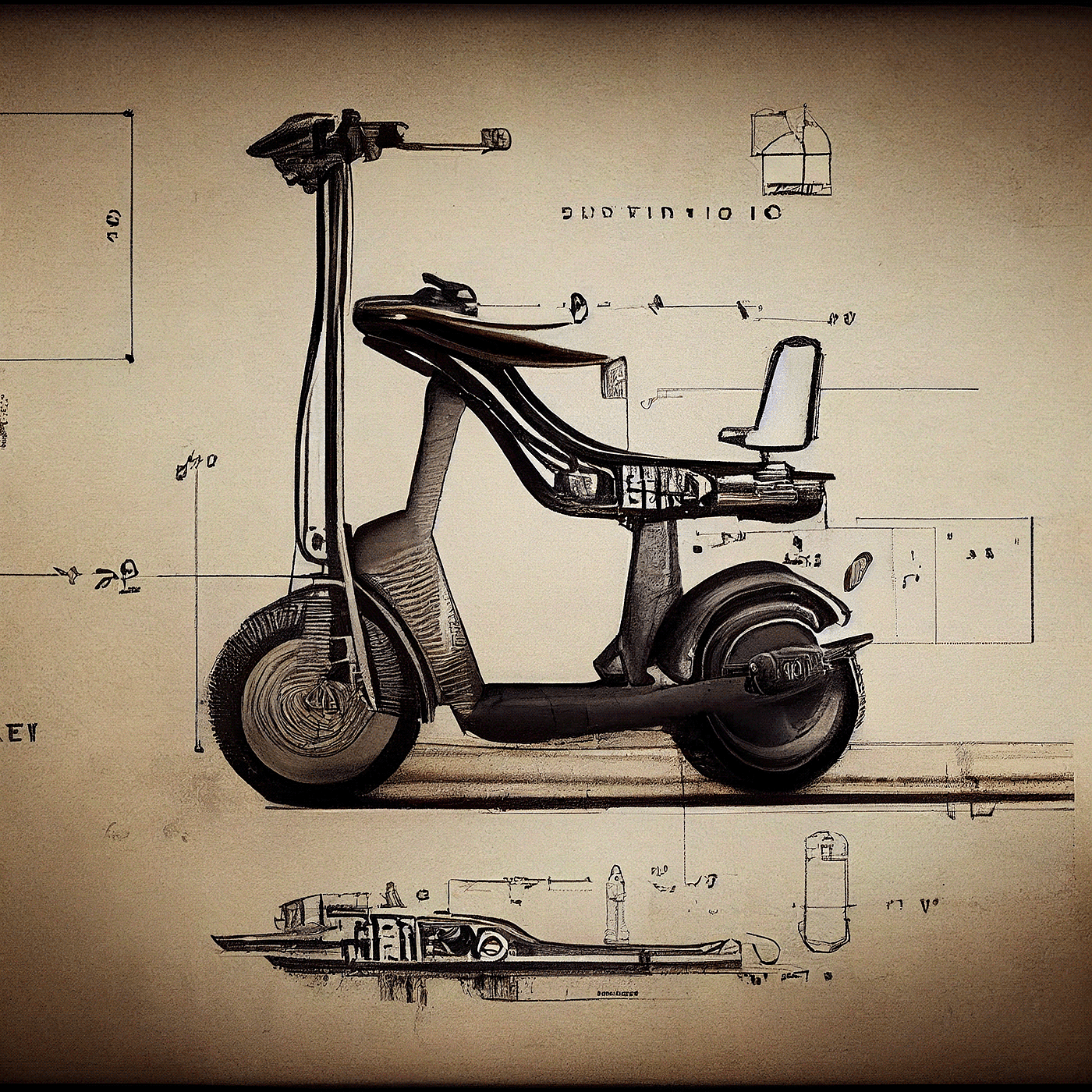 Prithviraj Taware，111 Micro Mobility Solution，product design，conceptual design，Hand drawn draft，Electric vehicle，Scooter，