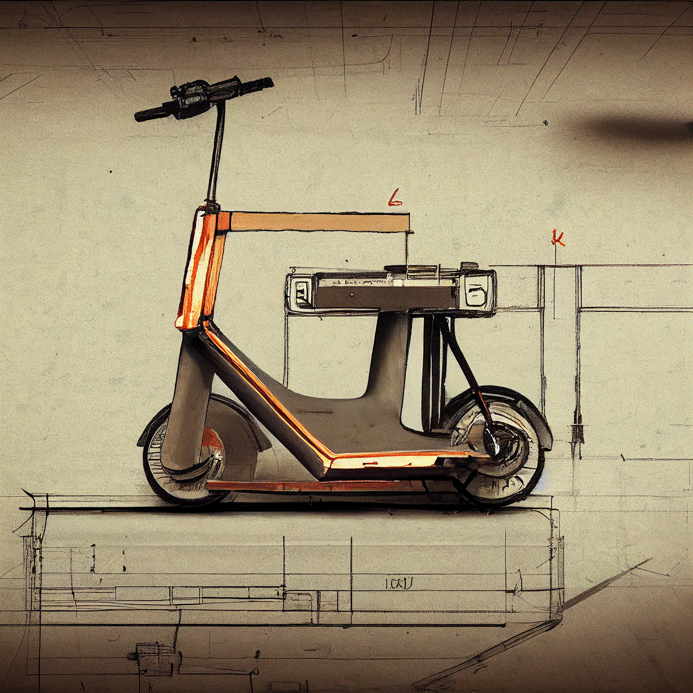 Prithviraj Taware，111 Micro Mobility Solution，product design，conceptual design，Hand drawn draft，Electric vehicle，Scooter，