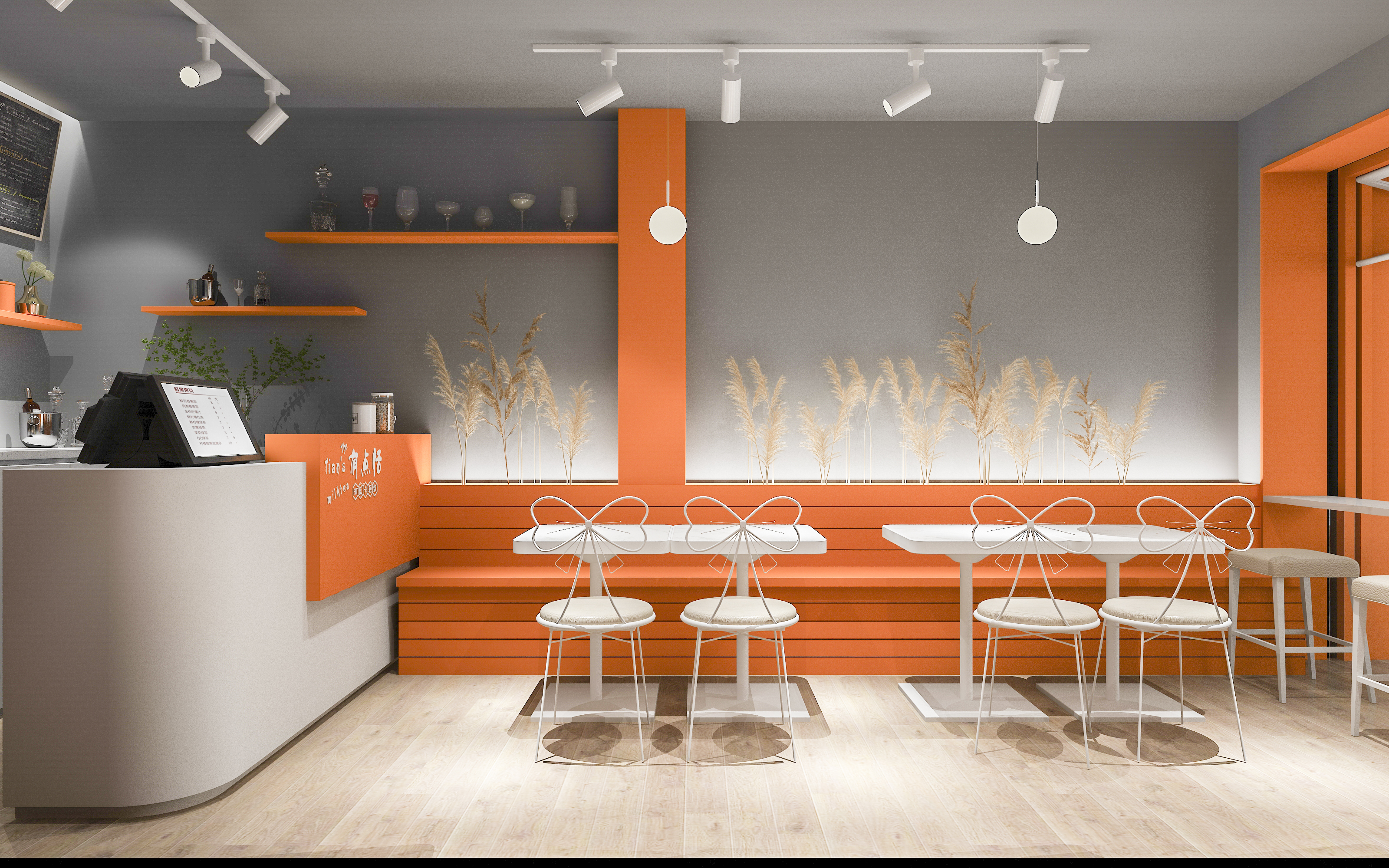 Store design ，Shop design，Tea shop，Milk tea shop，orange，