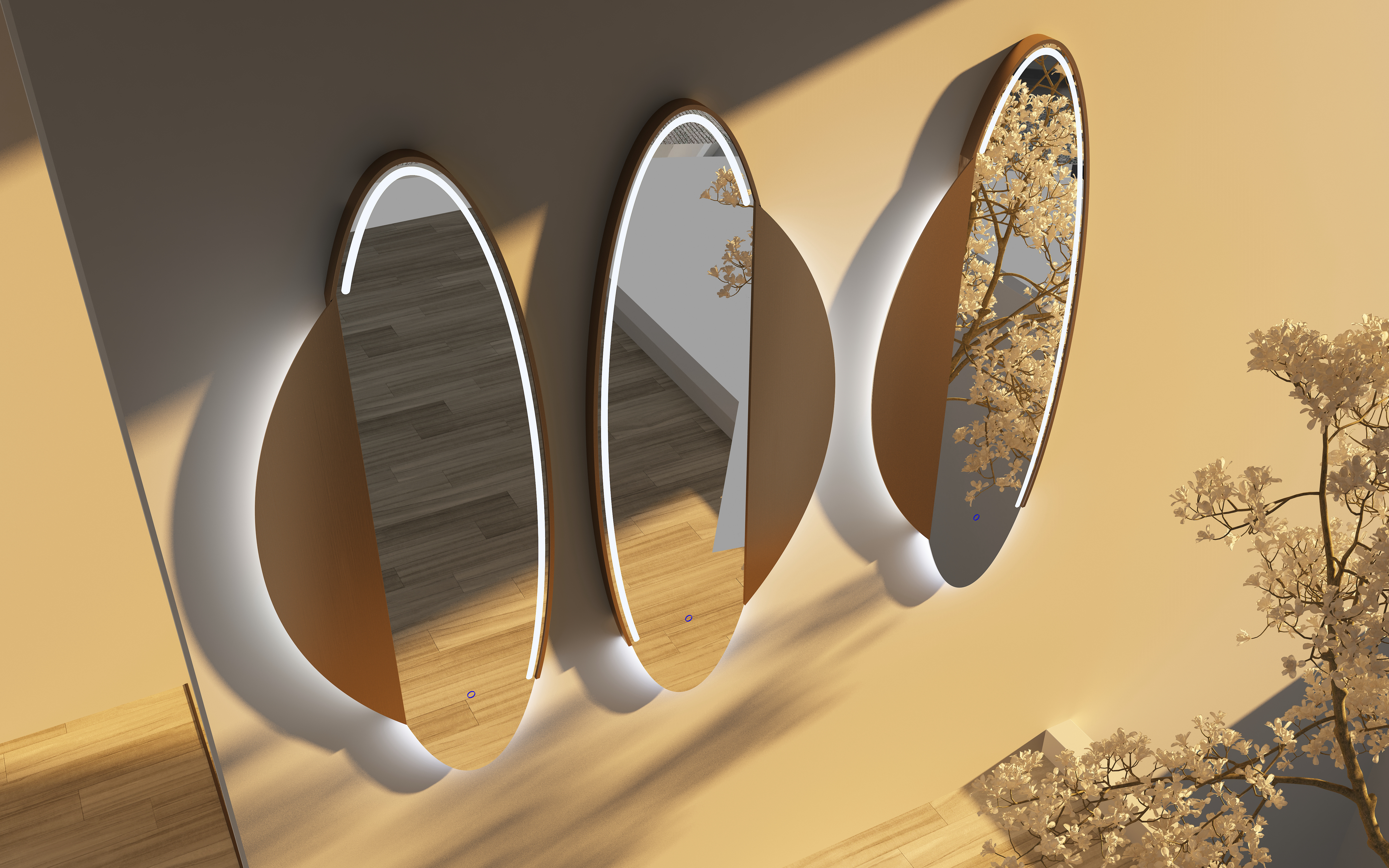 mirror，Mirror design，product design，dusk，stainless steel，golden，