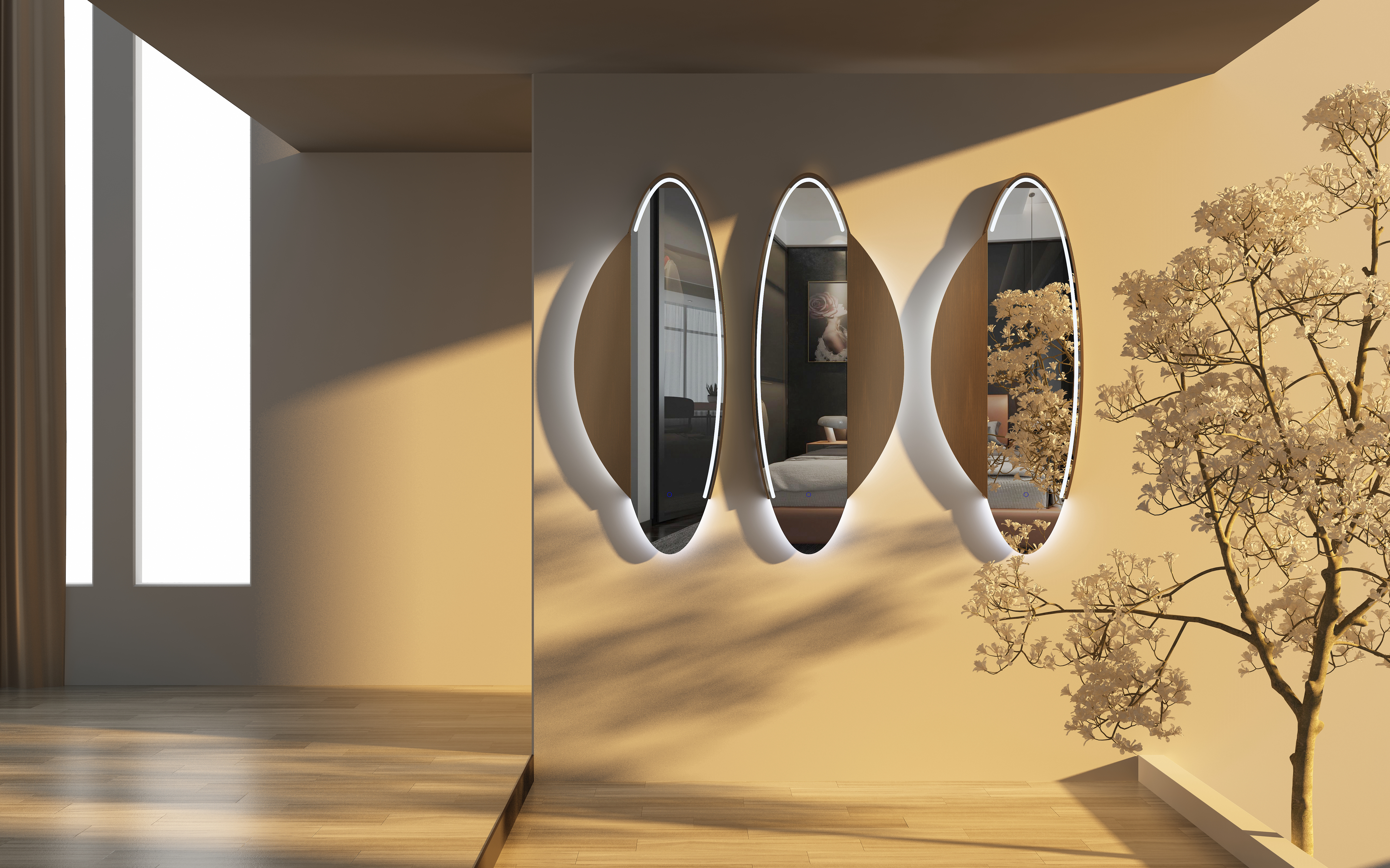 mirror，Mirror design，product design，dusk，stainless steel，golden，
