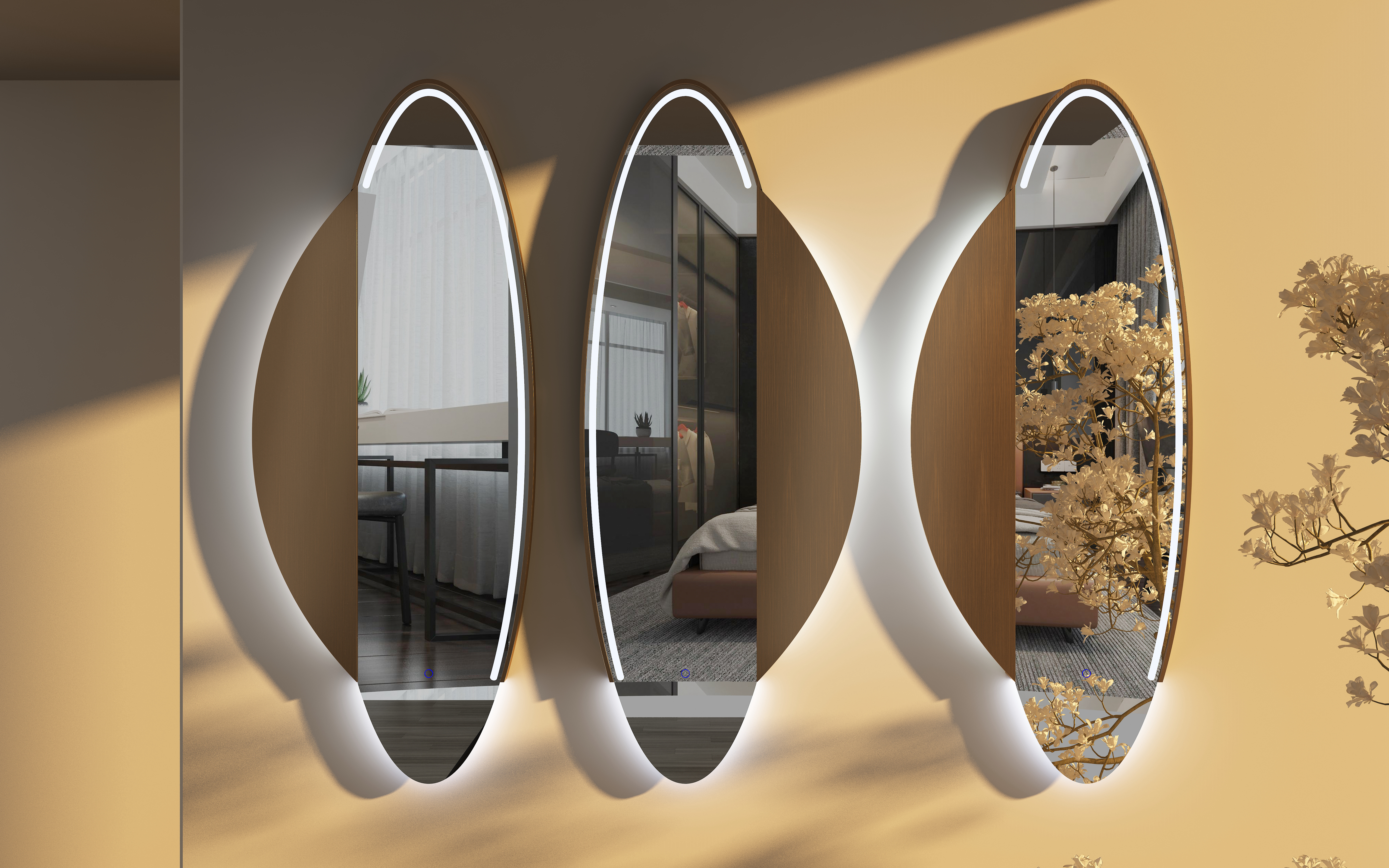 mirror，Mirror design，product design，dusk，stainless steel，golden，