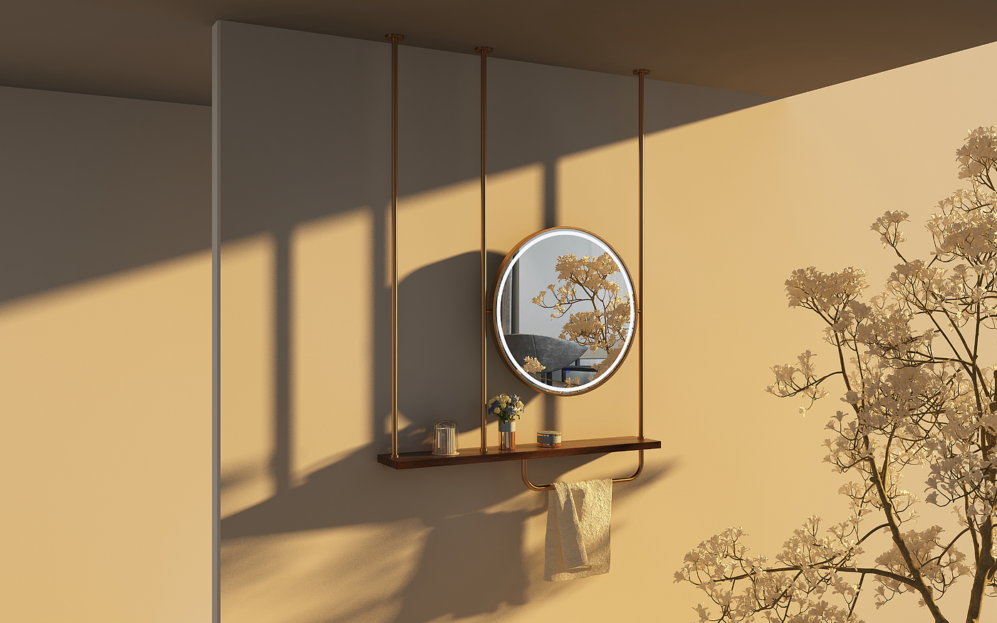 swing，mirror，bathroom，product design，dusk，Black walnut，