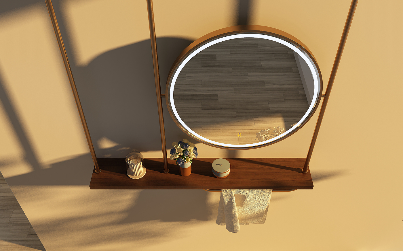 swing，mirror，bathroom，product design，dusk，Black walnut，