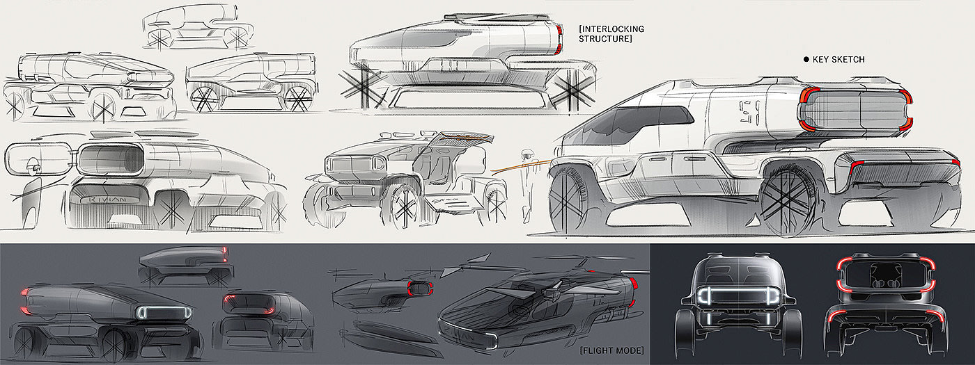 工业设计，汽车设计，概念设计，数字艺术，Rivian，飞行汽车，模块化，