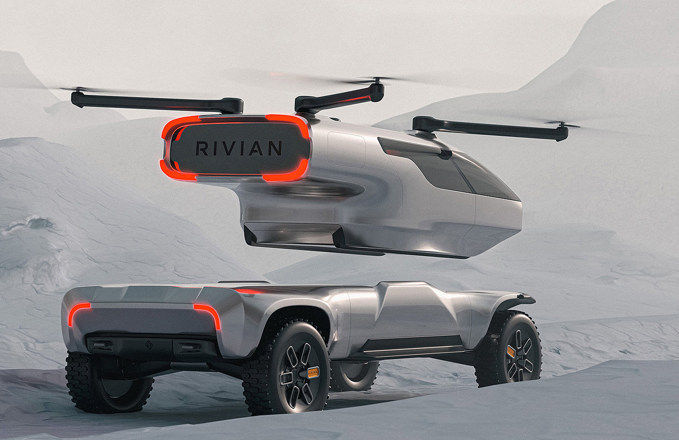 industrial design，Automobile design，conceptual design，Digital art，Rivian，Flying car，modularization，