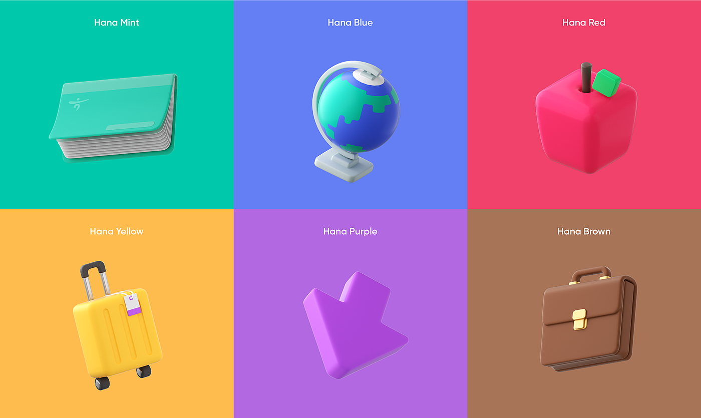 HanaBank，3d，Icon design，finance，