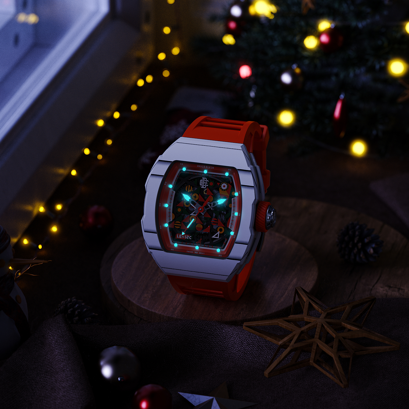 christmas，surface，keyshot，gules，snow，indoor，Realistic，